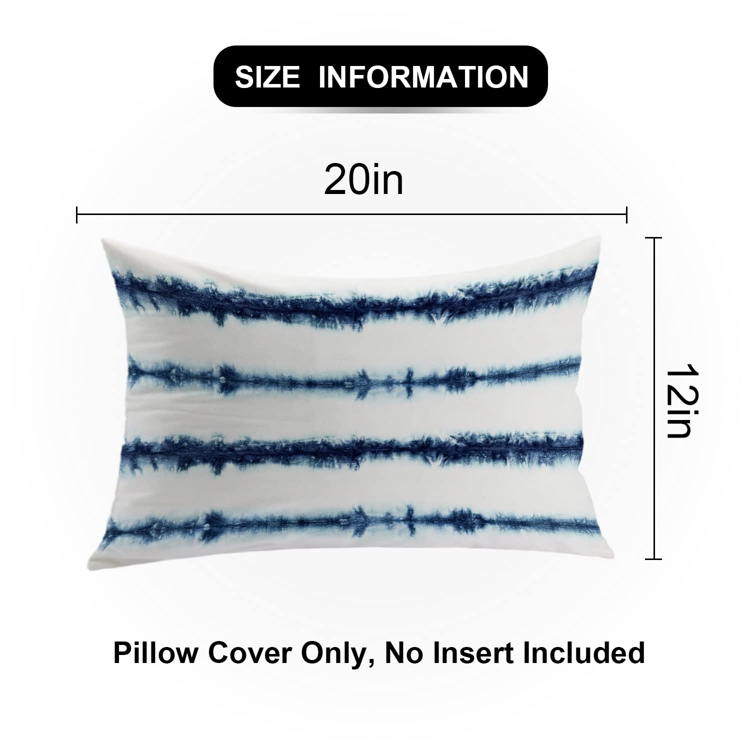 Shrahala Stripe Indigo Decorative Pillow Covers - Set of 2 Blue Denim Tie-Dye Cushion Cases (12x20 Inches) for Sofa, Bedroom & Car - Perfect for Boho Home Decor & Cozy Living Spaces
