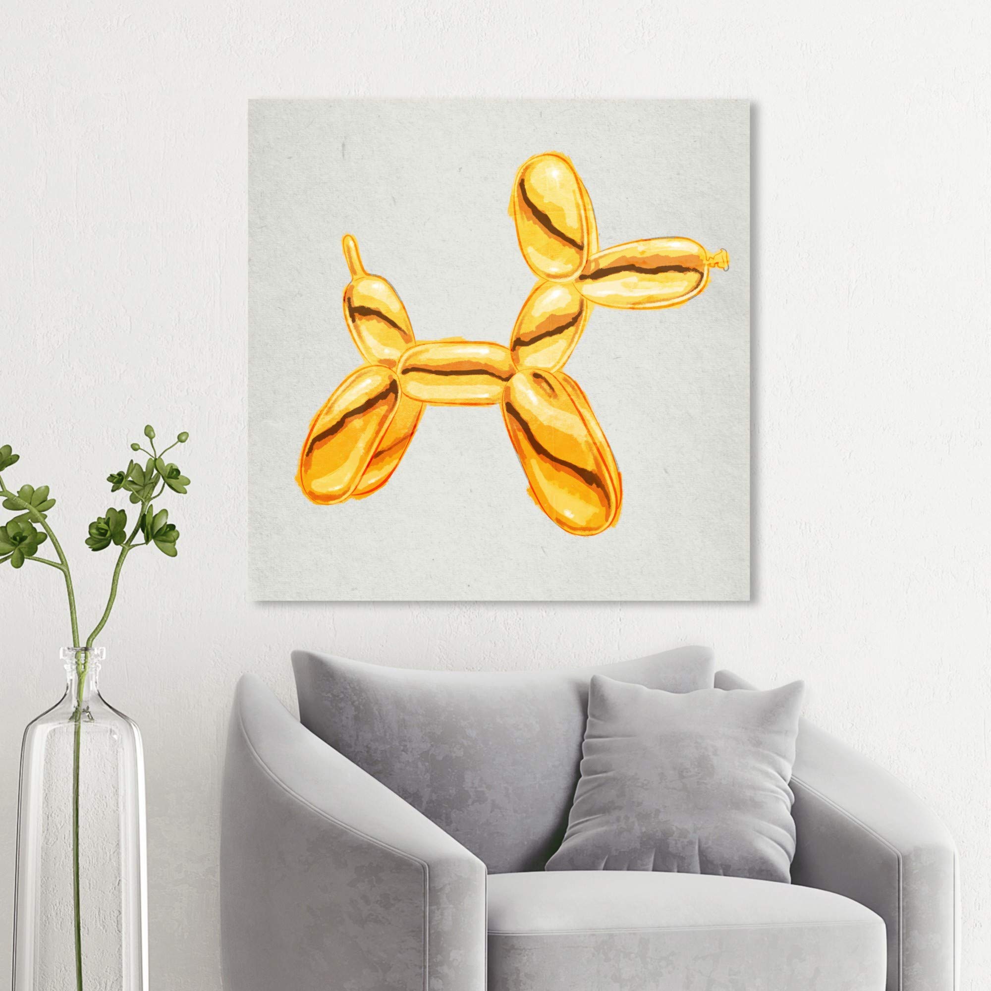 Wynwood Studio Balloon Dog Lux Animals Wall Art Canvas Print - 30x30 Inches Gold & Gray Modern Home Decor - Perfect for Living Room, Bedroom & Office Wall Decoration