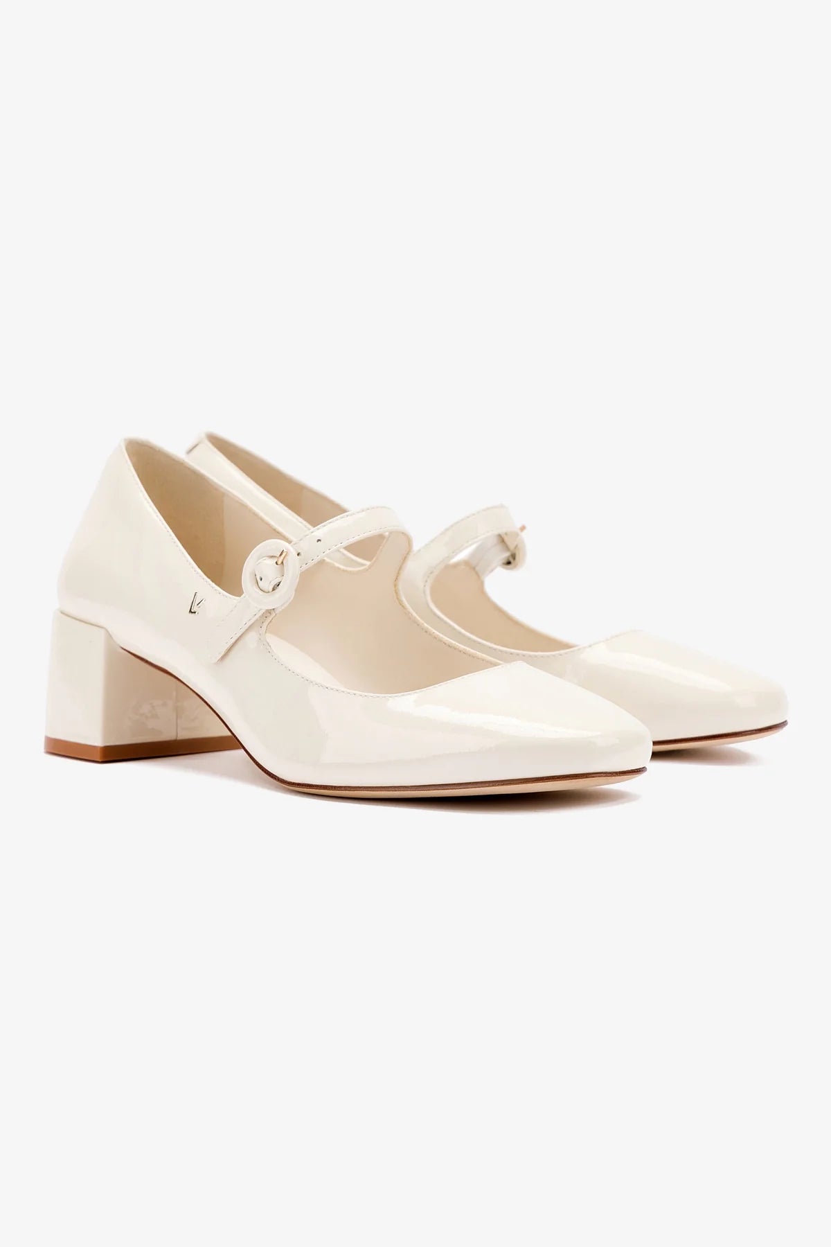 Blair Block Pump Shoes in Ivory Patent Leather - Elegant Women's Heels for Office, Party & Wedding Events