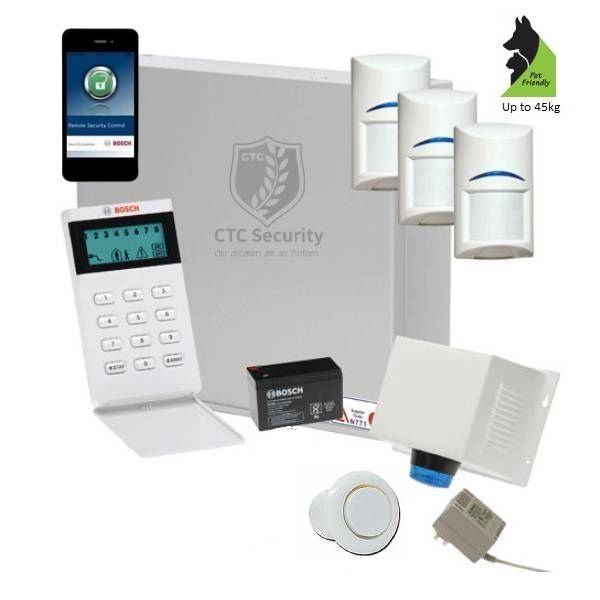 Bosch Solution 3000 Wireless Home Security Alarm System with 3 Gen 2 Tritech Motion Detectors, Icon Code Keypad & IP Module - Smart Protection for Houses, Apartments & Small Businesses