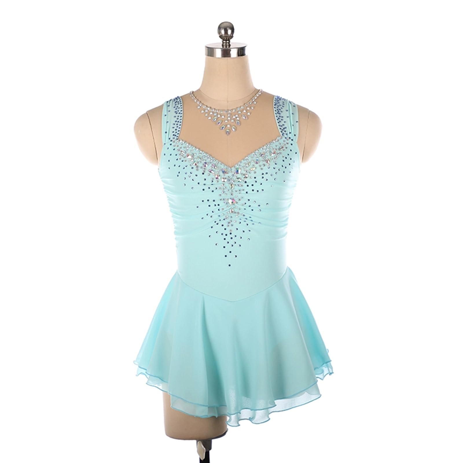 Elegant Light Blue Figure Skating Dress with Shiny Rhinestones - Competition & Performance Costume for Ballet, Dance & Gymnastics - Size M - Perfect for Ice Shows, Recitals & Stage Performances