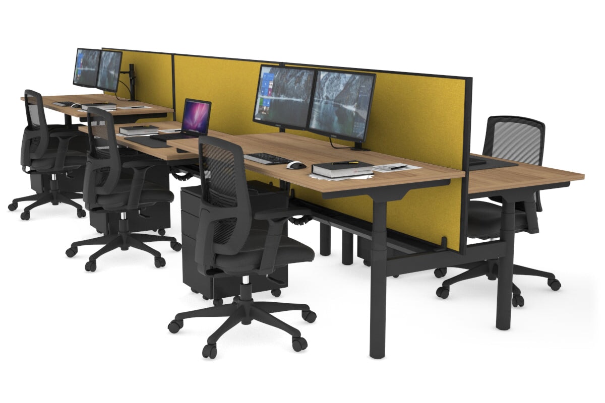 Flexi Premium Height Adjustable 6-Person H Bench Workstation - Black Frame [1200L x 700W] - Ideal for Office, Coworking Spaces & Home Offices