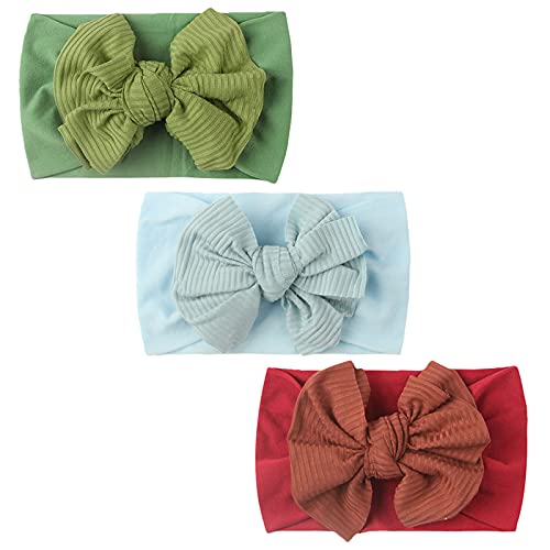 Moonite 3-Piece Stretchy Baby Headbands - Soft Knotted Bow Headwraps & Turban Hair Accessories for Newborn Girls, Infants & Toddlers (0-24 Months) - Perfect for Photoshoots, Birthday Parties & Daily Outfits