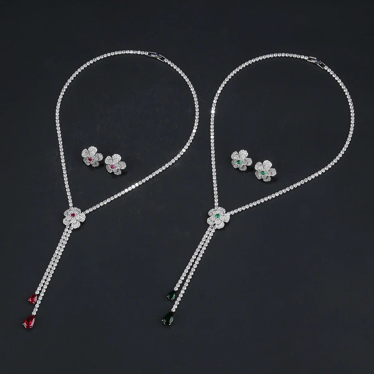 Elegant Floral Y Necklace & Earrings 2-Piece Set for Women - Wedding, Bridal, Party Jewelry Accessories - Perfect for Bridesmaids, Prom, and Formal Events