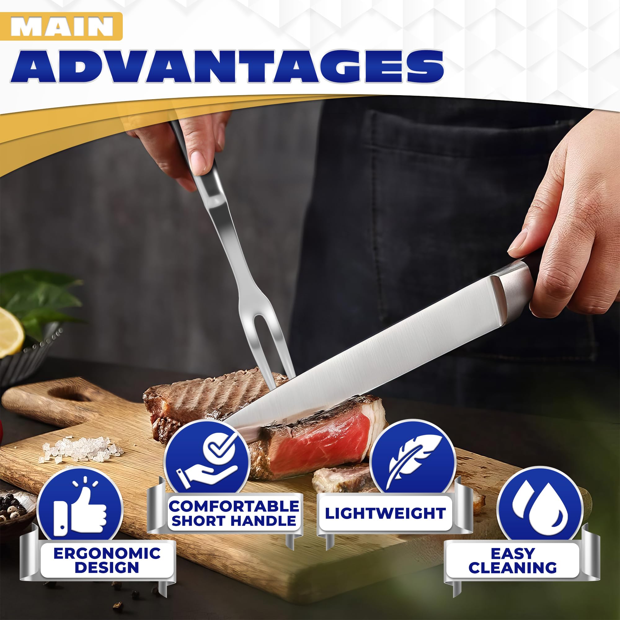Premium Stainless Steel 11-Inch Two-Pronged Carving Fork - Heavy Duty Meat Fork for Cooking, Serving, and Grilling - Perfect for Roasts, Turkey, BBQ, and Holiday Meals