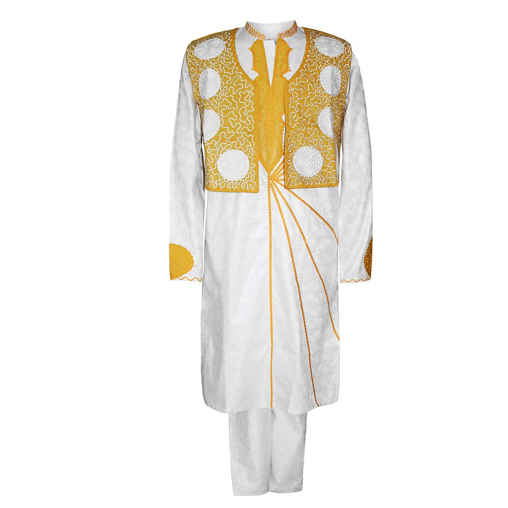 **Premium White Dashiki Shirt & Pants Set - Handmade West African Bazin Riche Outfit for Men & Women | Elegant Maxi Dress for Weddings, Parties & Cultural Events**