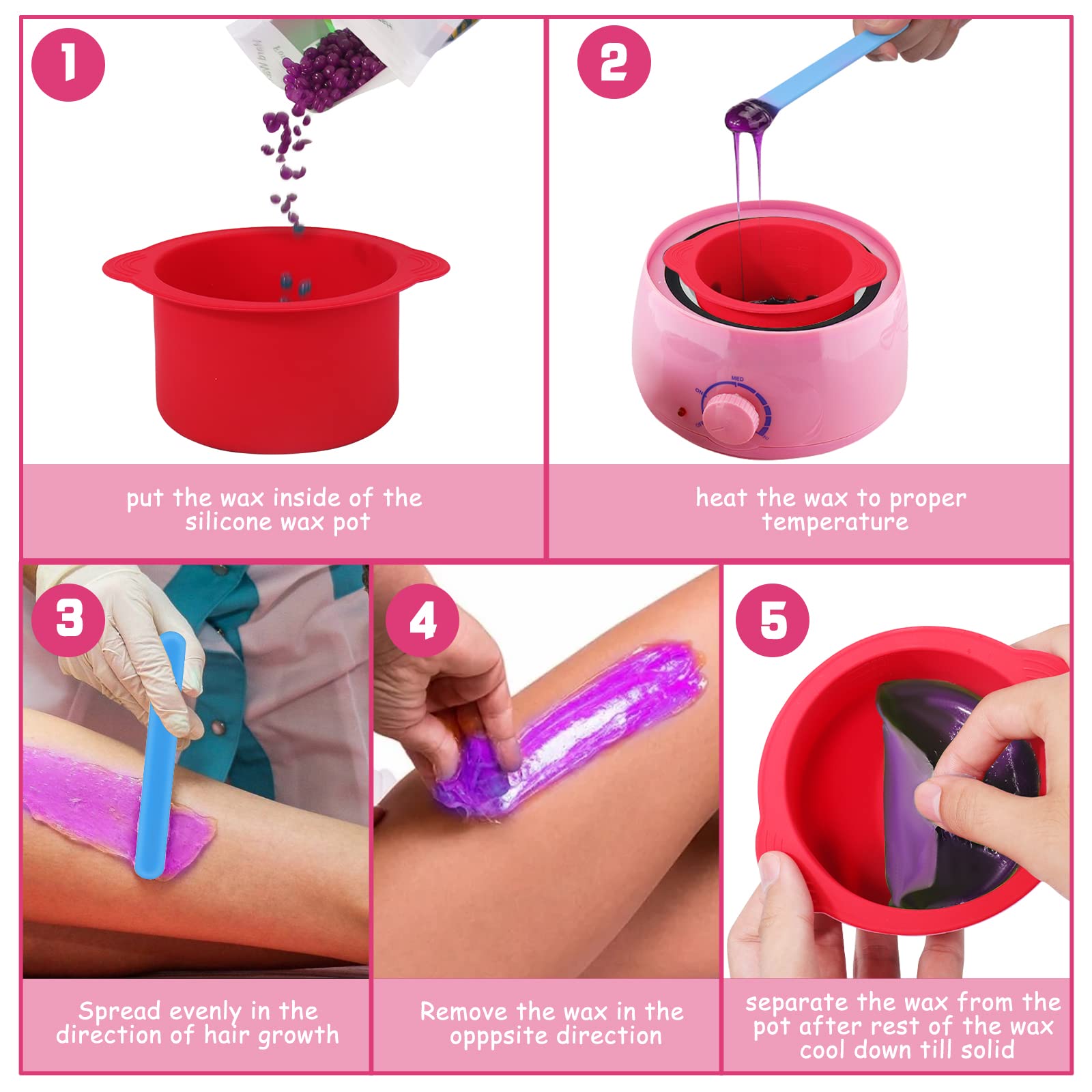 2-Pack Silicone Wax Warmer Liners - Non-Stick Wax Pot Replacement Bowls with 2 Silicone Spatulas for Hair Removal (Blue & Red) | Reusable Wax Melting Accessories for Home Salon & DIY Beauty Treatments