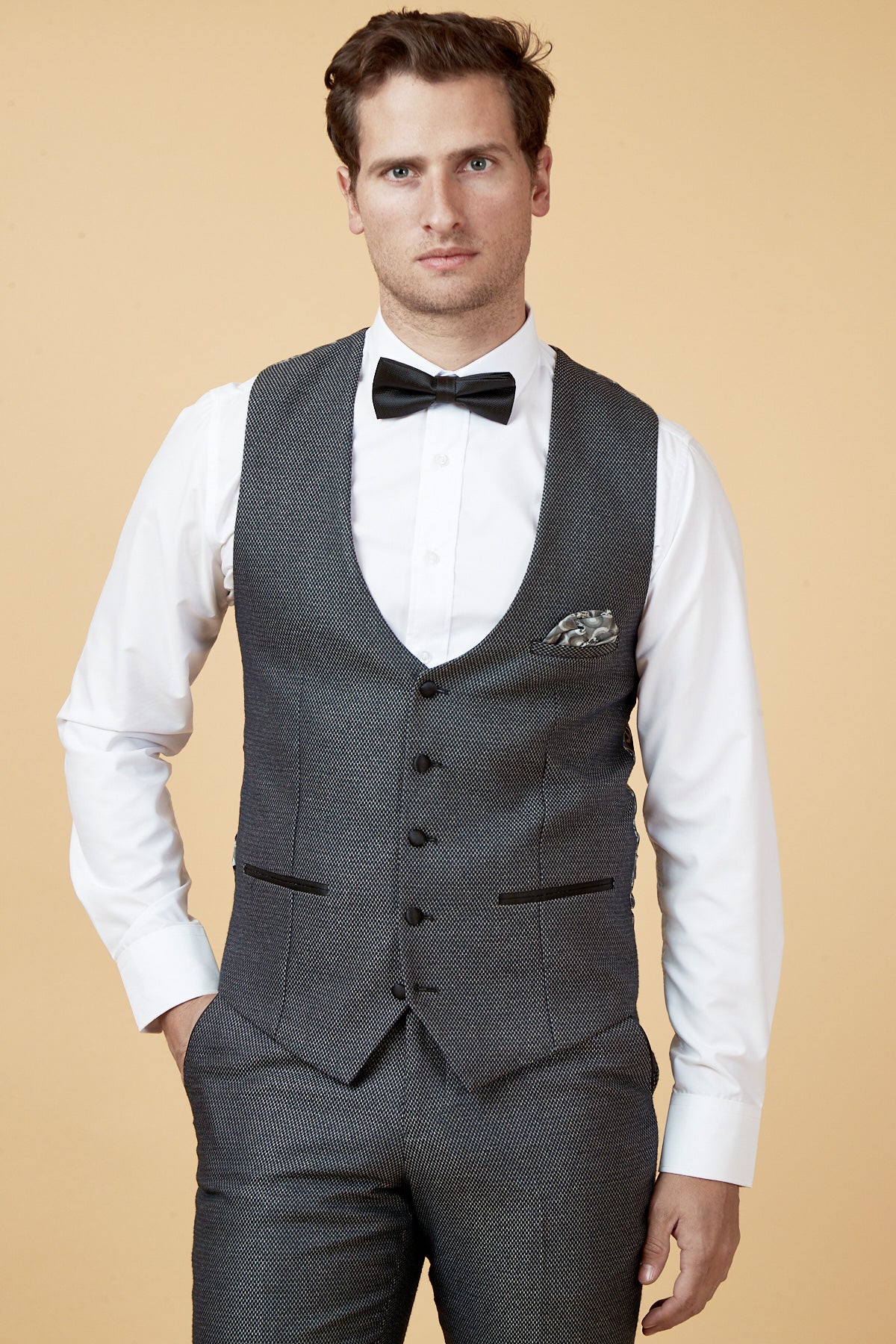 SPENCER Charcoal Grey Tux Lapel Three Piece Suit for Men - Formal Wedding, Prom & Business Attire | Premium Wool Blend Tailored Fit