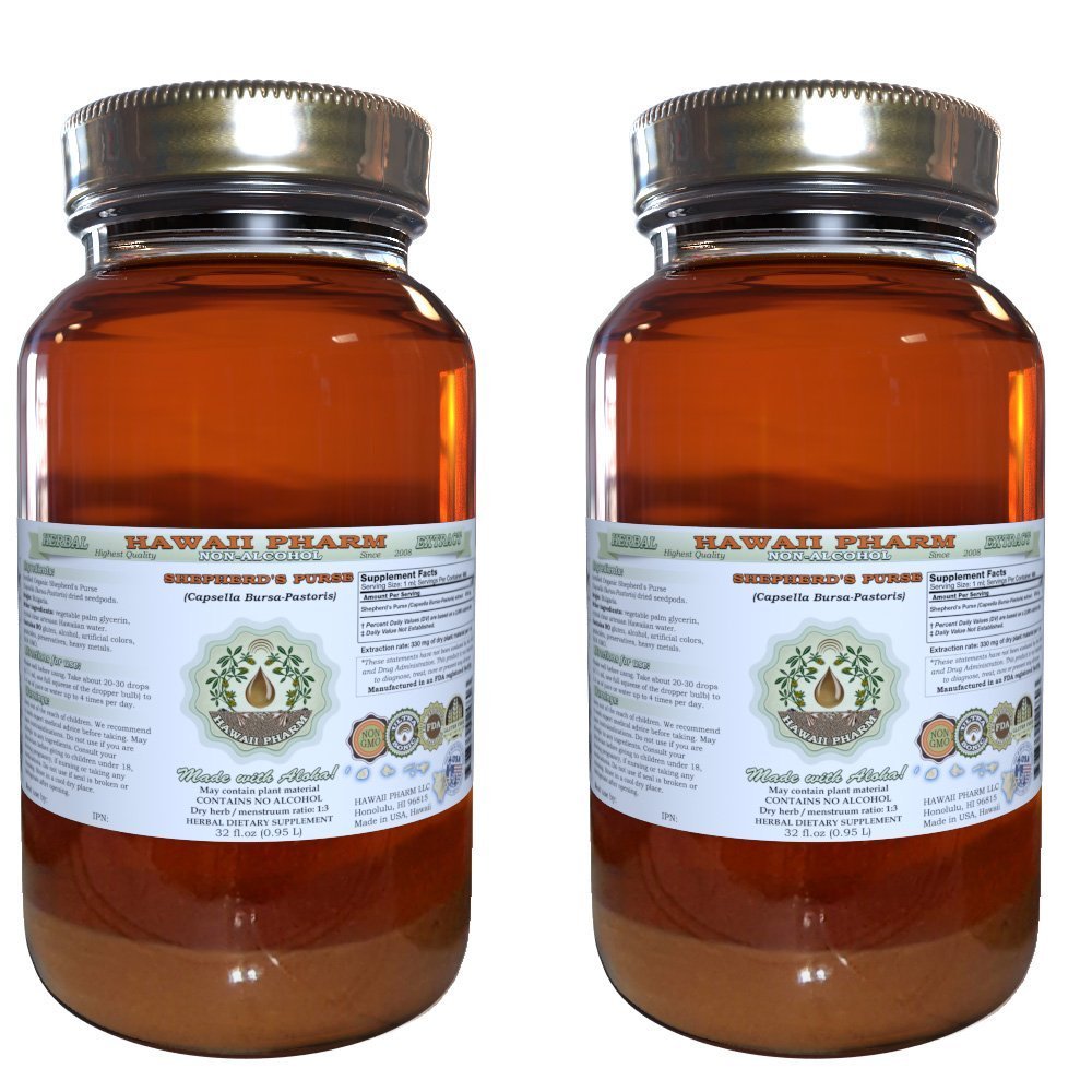 Organic Shepherd's Purse Alcohol-Free Liquid Extract (Capsella Bursa-Pastoris) | 2x32 oz Unfiltered Glycerite | Herbal Supplement for Women's Health & Wellness | Supports Menstrual Comfort & Natural Detox