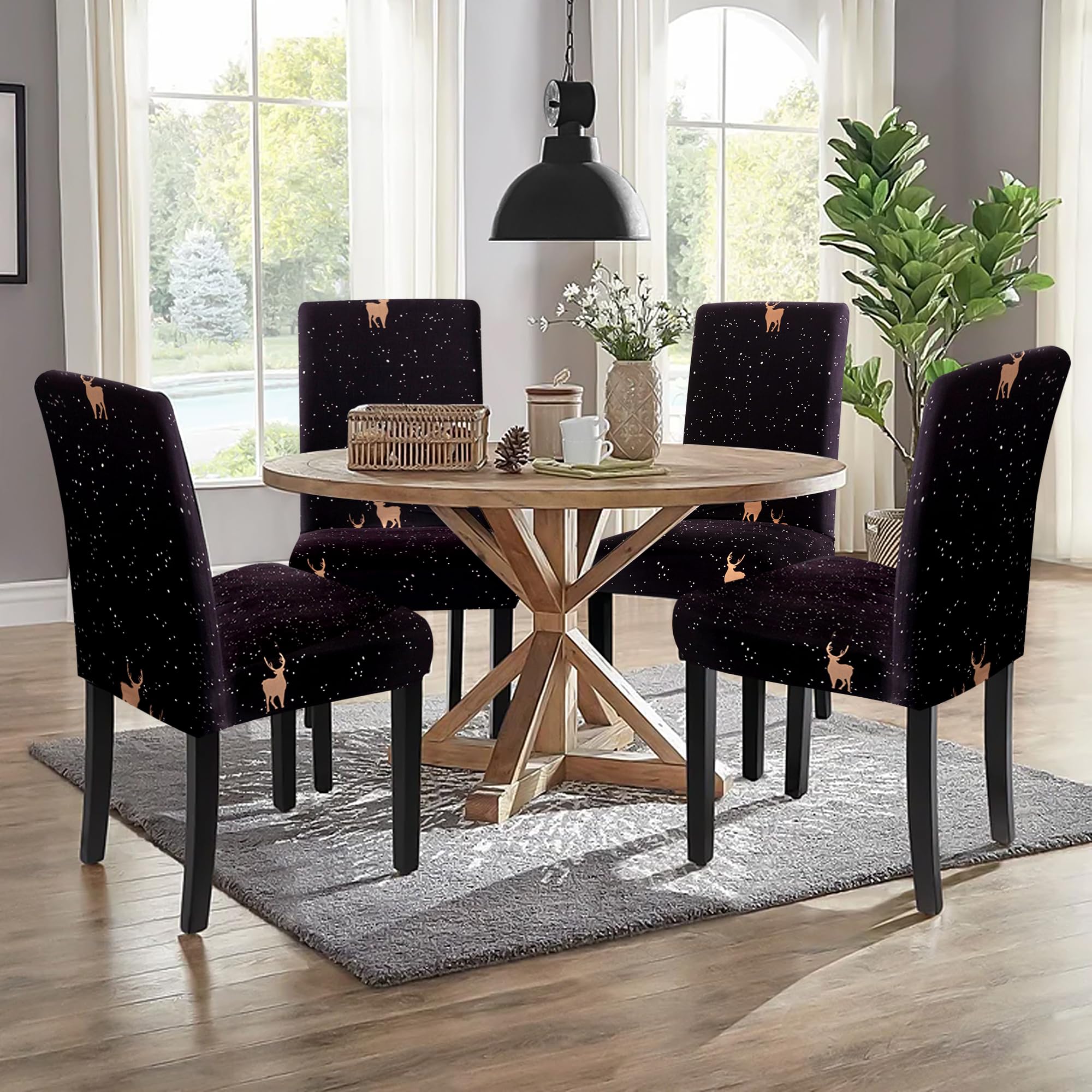 Stretch Spandex Dining Chair Covers Set of 6 - Black Elastic Slipcovers for Kitchen, Parsons & Dining Room Chairs - Washable Chair Protectors for Home, Restaurant & Office Use