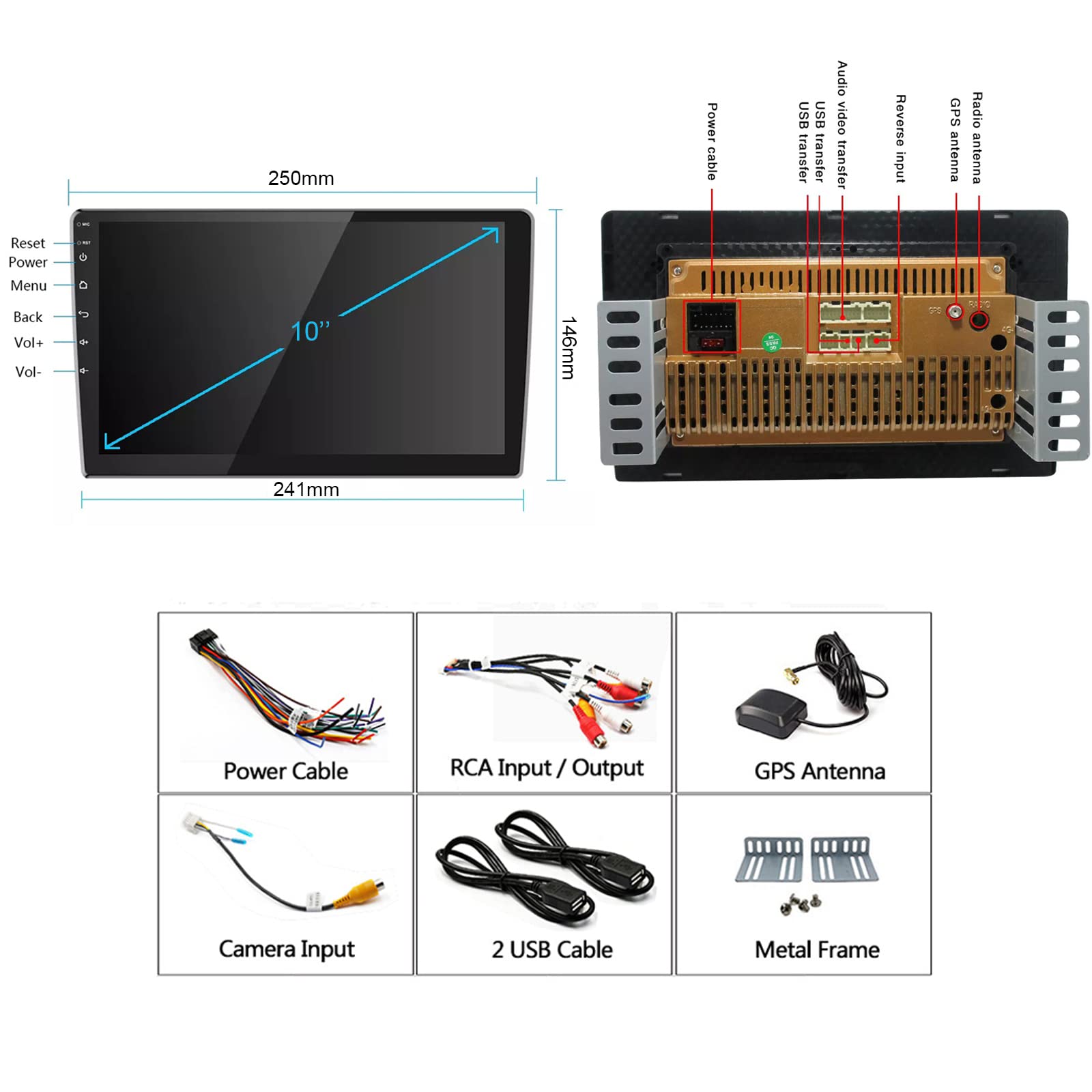 10.1 Inch Android Double Din Car Stereo with Bluetooth, Touch Screen, WiFi, Mirror Link, HiFi Sound, Backup Camera, GPS, FM Radio, 2GB RAM + 32GB ROM - Supports Apple CarPlay & Android Auto for Seamless Connectivity - Perfect for Road Trips, Commuting & Hands-Free Driving