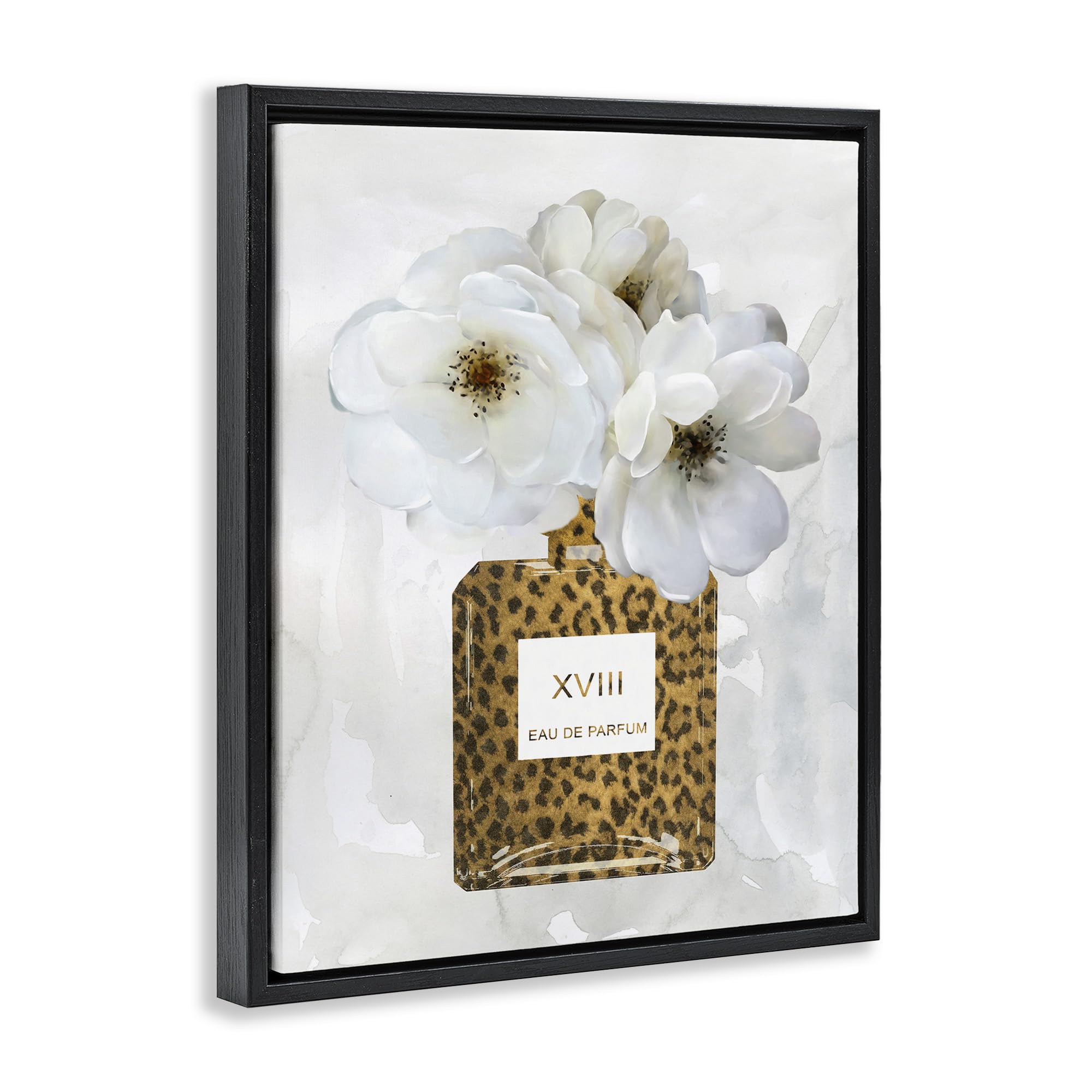 Stupell Industries Leopard Print Perfume Bottle Wall Art - Glam White Spring Floral Canvas Painting by Carol Robinson - Perfect for Bathroom Decor, Bedroom Accent Wall & Gift for Women