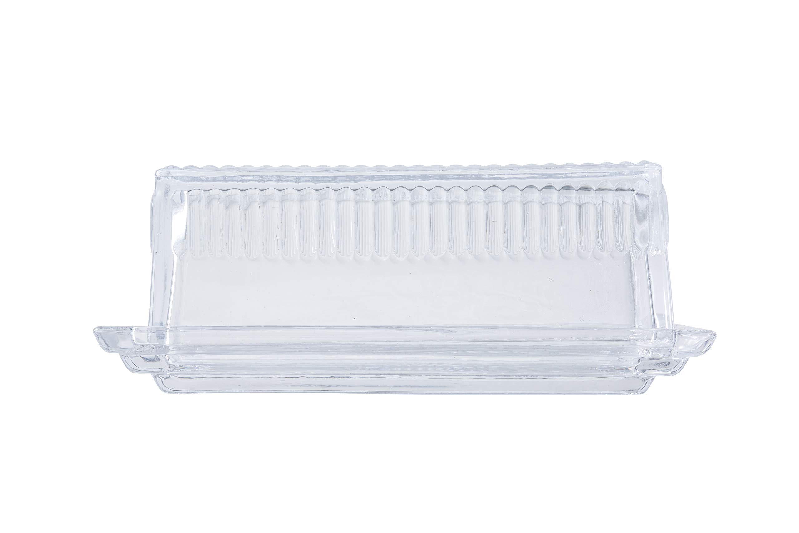 Tablecraft Clear Glass Butter Dish with Embossed Design - 7 x 3 x 2.75 Inches - Set of 6 - Perfect for Dining Table, Kitchen Counter, and Restaurant Use