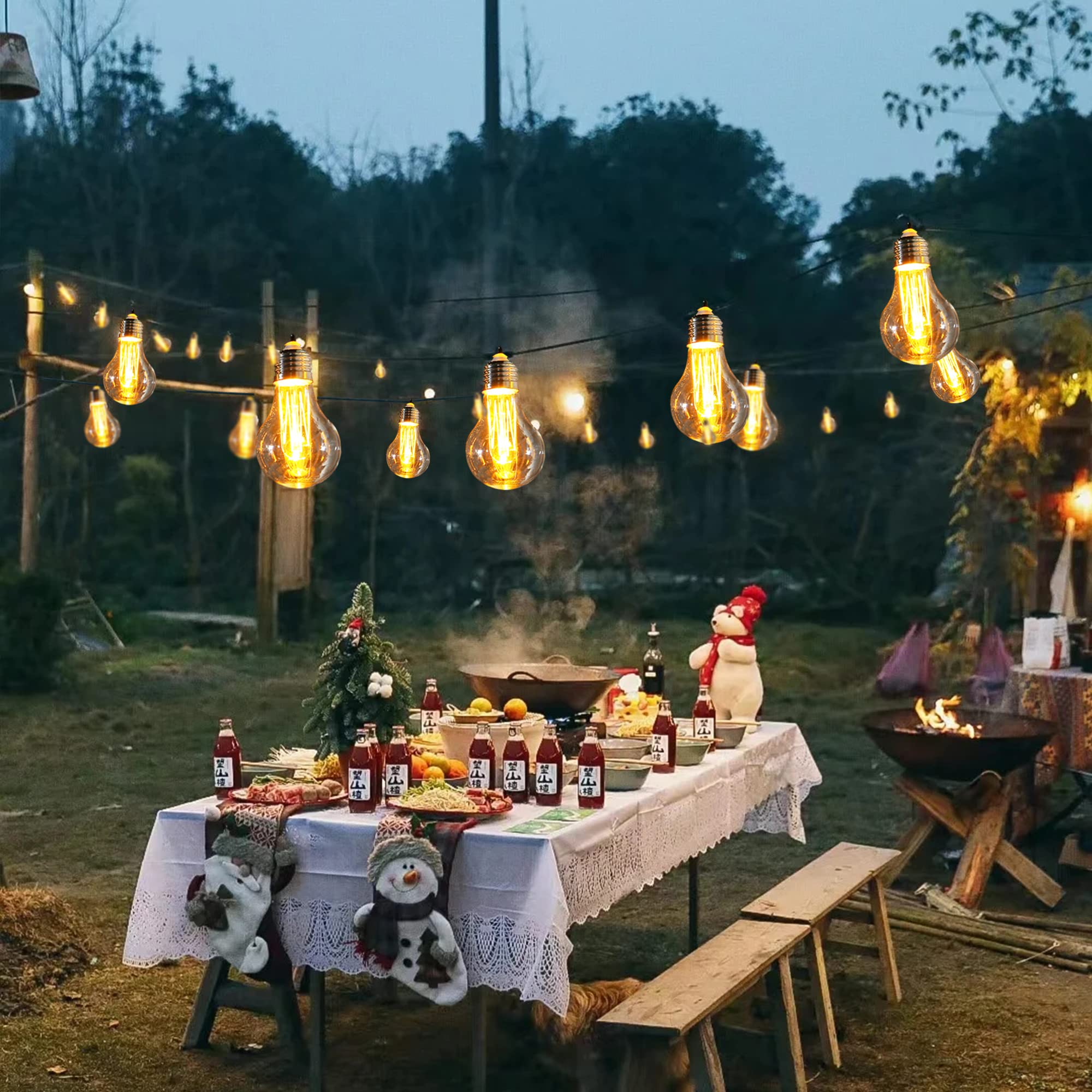 Battery Operated Edison String Lights Outdoor with Timer - 10 A19 Edison Bulbs, 6.56 Ft Waterproof LED Fairy Lights for Patio, Garden, Wedding, Party (Black Cord) - Perfect for Backyard, Balcony & Indoor Decor