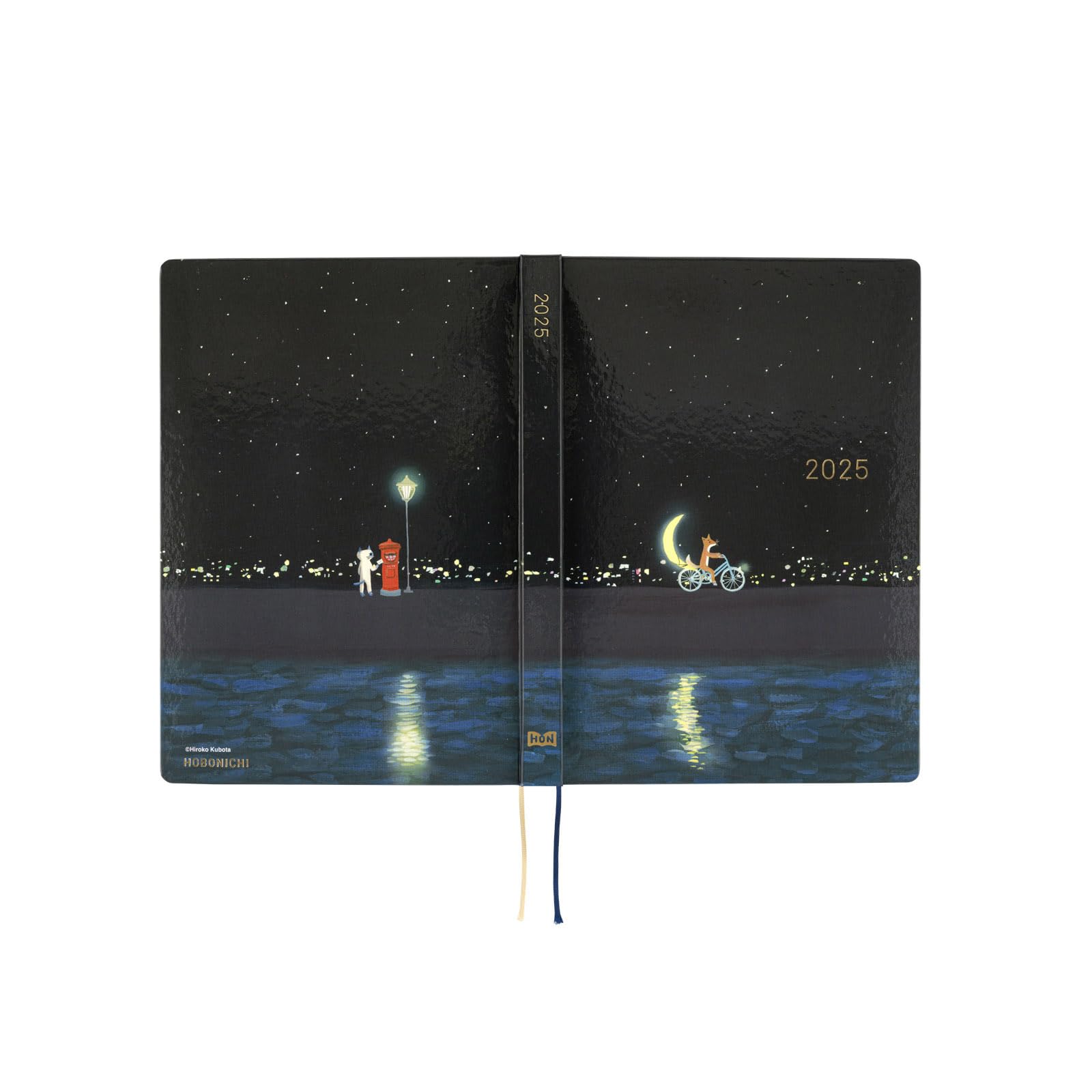 Hobonichi Techo 2025 HON English Planner - A5 Size, January Start, Hiroko Kubota Crescent Moon Design | Daily Journal, Work Organizer & Productivity Planner for Students & Professionals