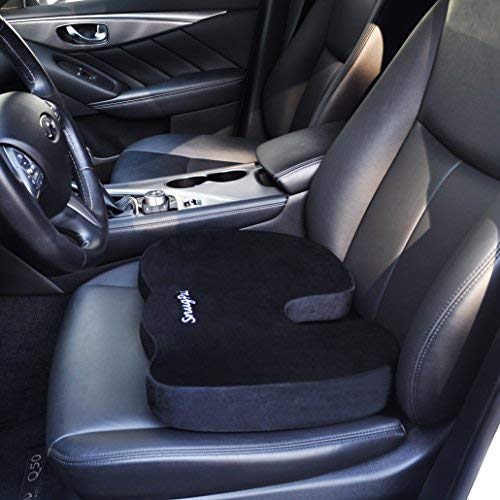 SnugPad Black Memory Foam Seat Cushion for Sciatica & Back Pain Relief - Orthopedic Coccyx Support Cushion for Office Chair, Wheelchair & Car - Non-Slip Firm Version (2 Pack) - Perfect for Long Sitting, Driving & Post-Surgery Recovery