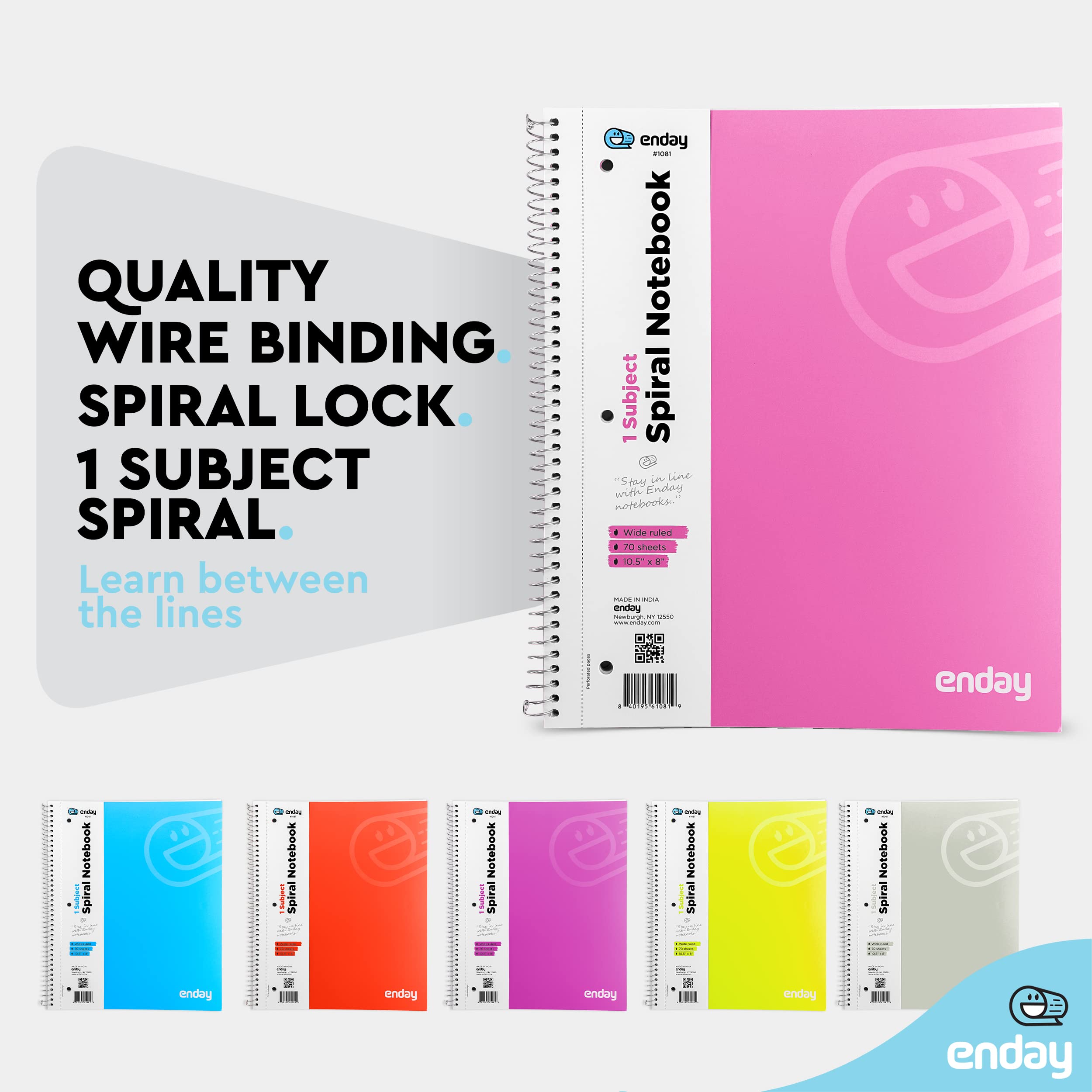 Enday Spiral Notebook Wide Ruled - 1 Subject Hardcover Spiral Bound Notebook, 70 Sheets Lined Paper for School & College Students (2 Pack, Pink & Yellow) - Perfect for Note Taking, Journaling & Classroom Use