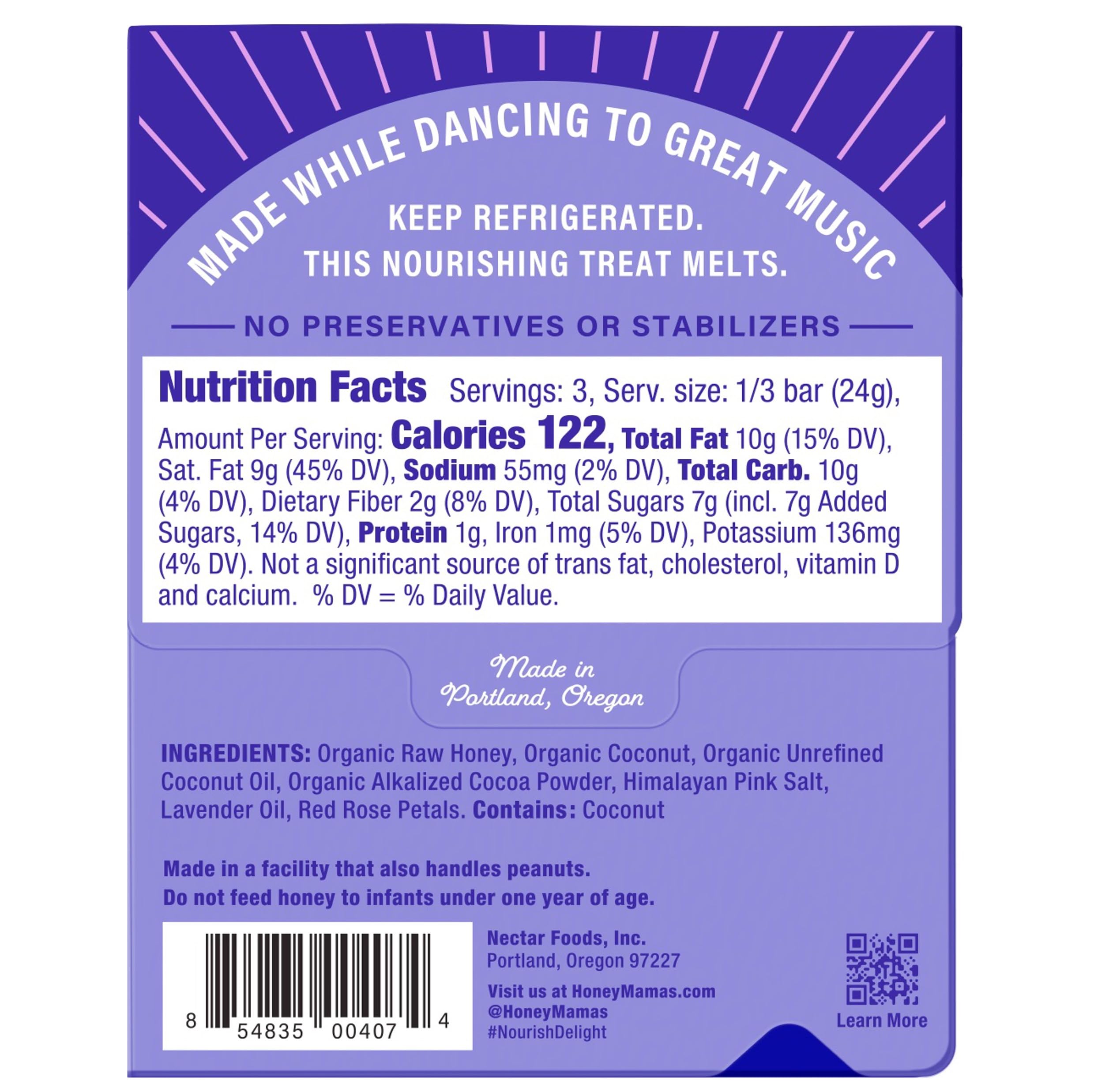 Honey Mama's Lavender Rose Cocoa Truffle Bars - Organic, Paleo, Gluten Free, Dairy Free, Soy Free, No Refined Sugar - 2.5oz (3 Servings) - Perfect for Healthy Snacking, Gifts & Vegan Treats