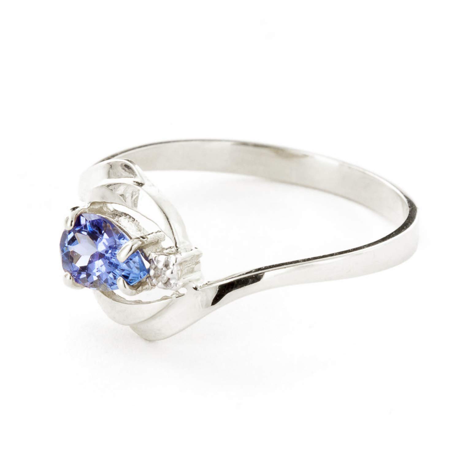 14K Solid White Gold Ring with Natural Diamond & Pear Tanzanite - Elegant Jewelry for Weddings, Anniversaries & Special Occasions