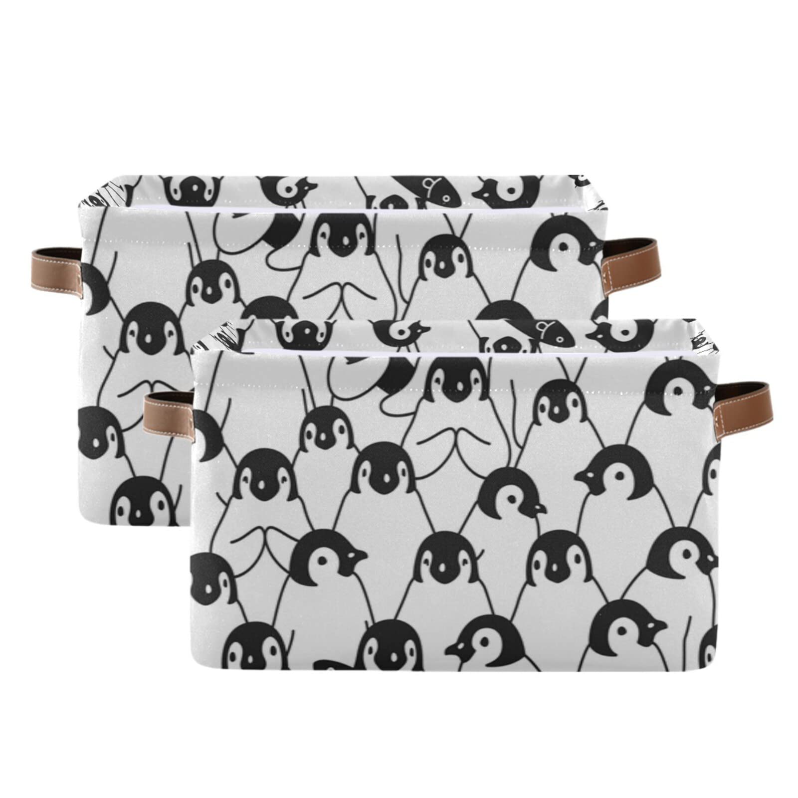 ASLSIY Penguin Storage Basket - Collapsible Canvas Laundry Hamper with Handles (2-Pack) - Nursery Toy Organizer for Bedroom, Closet & Living Room - Perfect for Kids' Toys, Blankets & Home Organization