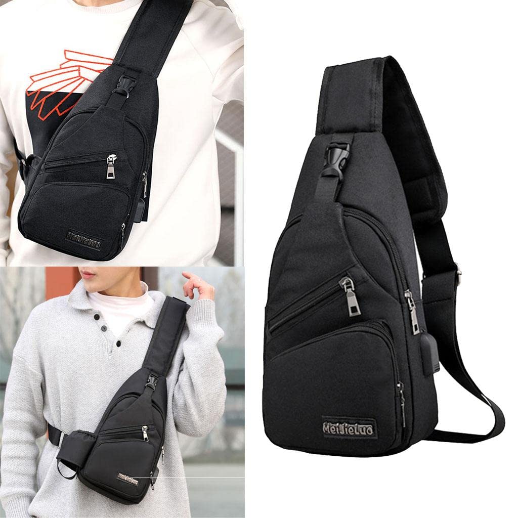 MYADDICTION Men's Sling Chest Bag with USB Charging Port - Waterproof Shoulder Daypack for Travel, Gym & Outdoor Activities | Black Crossbody Bag | Durable & Lightweight | Perfect for Hiking, Commuting & Daily Use