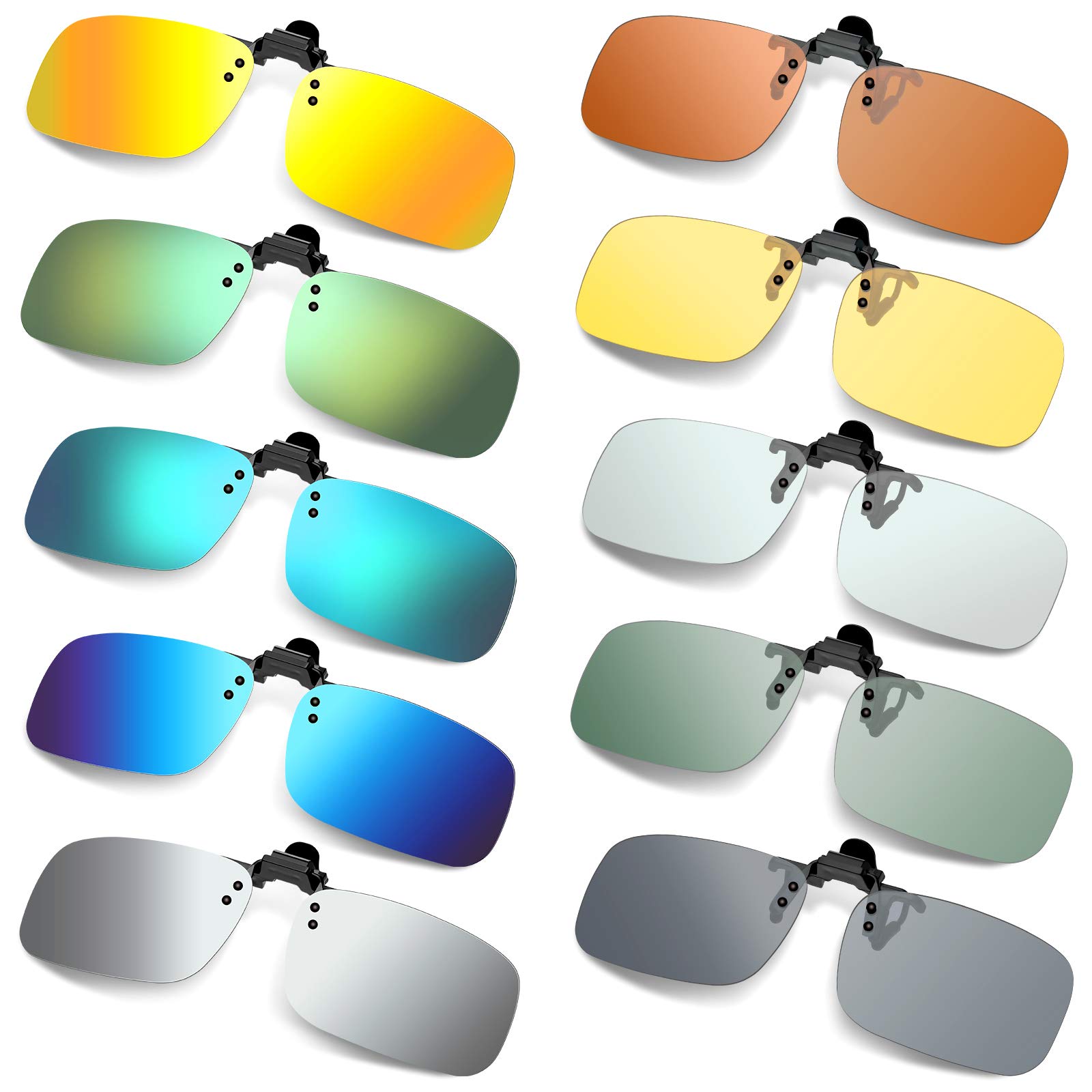 10 Pack Polarized Clip-On Flip Up Rimless Sunglasses for Men & Women - UV Protection for Driving, Outdoor Sports & Daily Wear