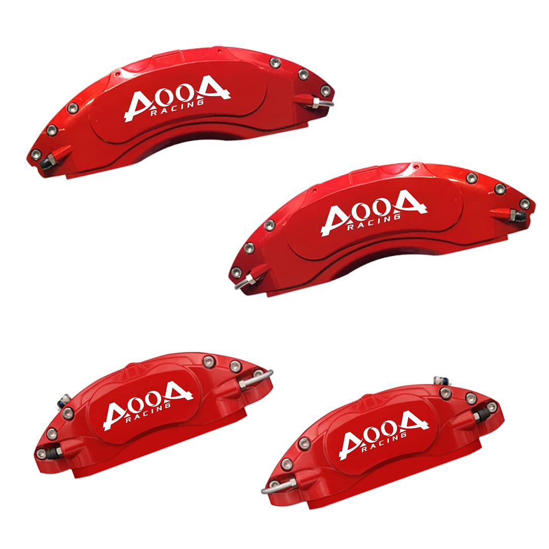High-Quality AOOA Aluminum Red Caliper Covers with White Lettering - Compatible with Dodge Charger, Challenger & Chrysler 300 (Front Double Piston) - Upgrade Your Car's Brake Aesthetics for Street Racing & Show Cars
