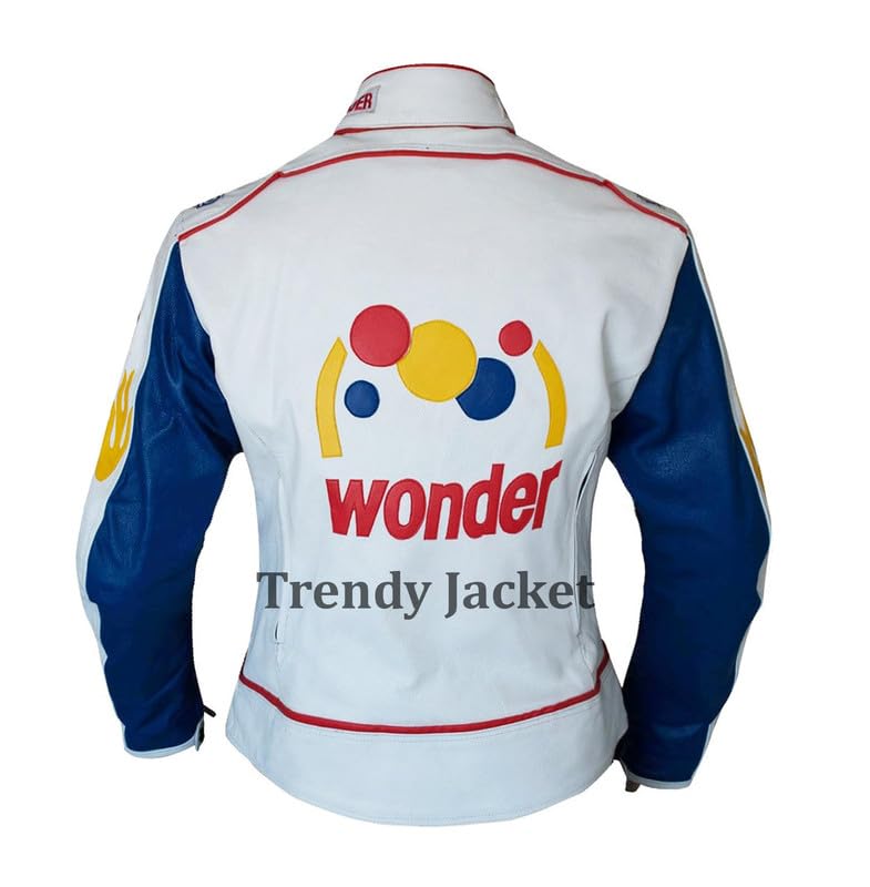 Women's Talladega Racing Nights Wife Costume Jacket - Carley Bobby White Faux Leather Biker Jacket | Halloween Costume, Cosplay, Movie Replica, Biker Outfit