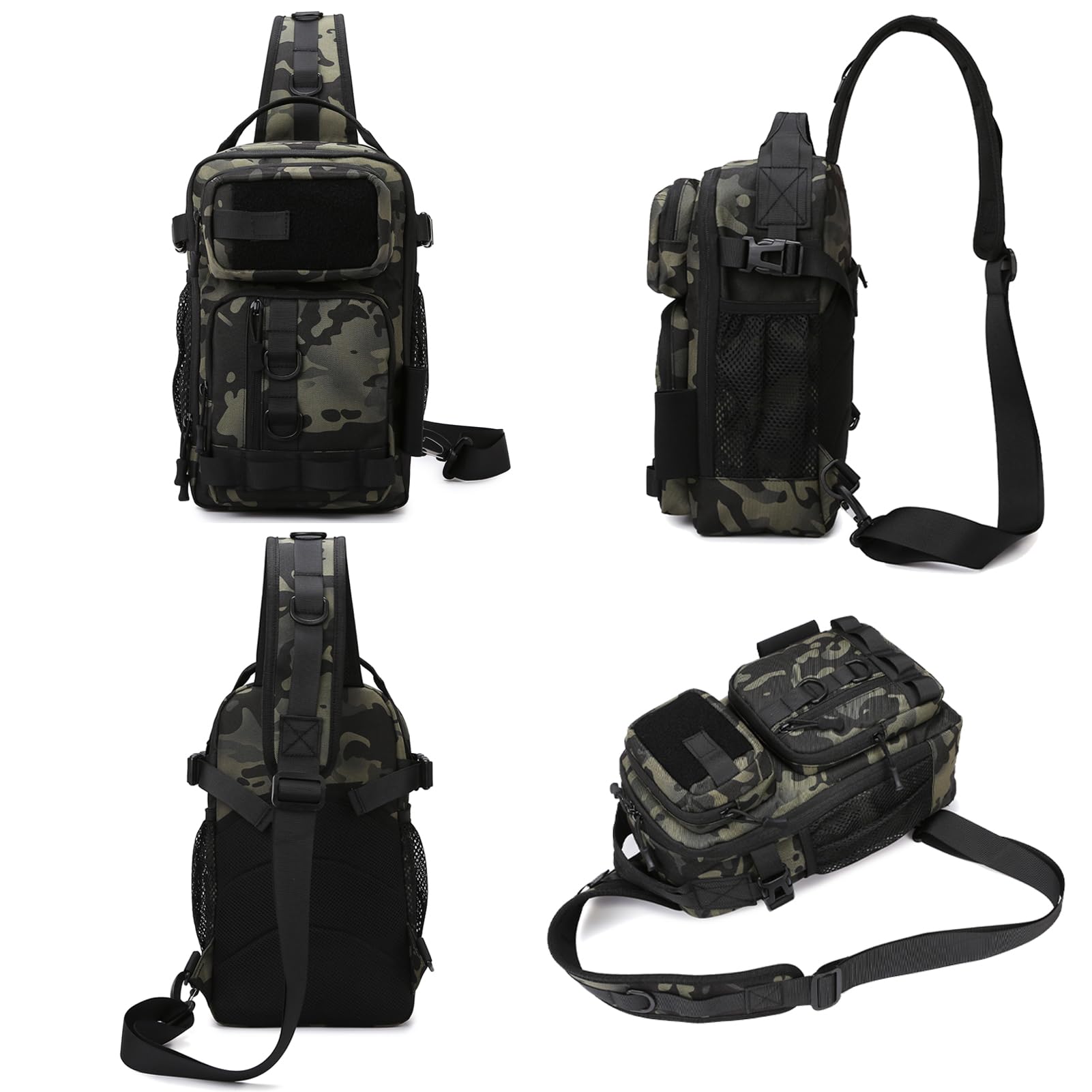 **Tactical Fishing Backpack Sling – Lightweight Shoulder Tackle Bag for Fishing Gear Storage with US Flag Patch & Fishing Pliers – Gray Camo (1 Pack) – Perfect for Outdoor Fishing, Camping & Hiking**