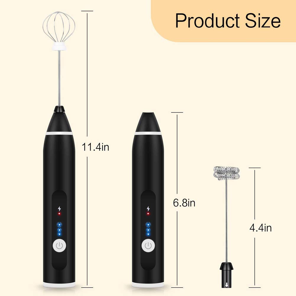 UPMSX Electric Milk Frother Handheld - 3 Speed Rechargeable Stainless Steel Whisk for Coffee, Latte, Cappuccino, Hot Chocolate & Bulletproof Coffee | Perfect for Home, Office & Cafe Use