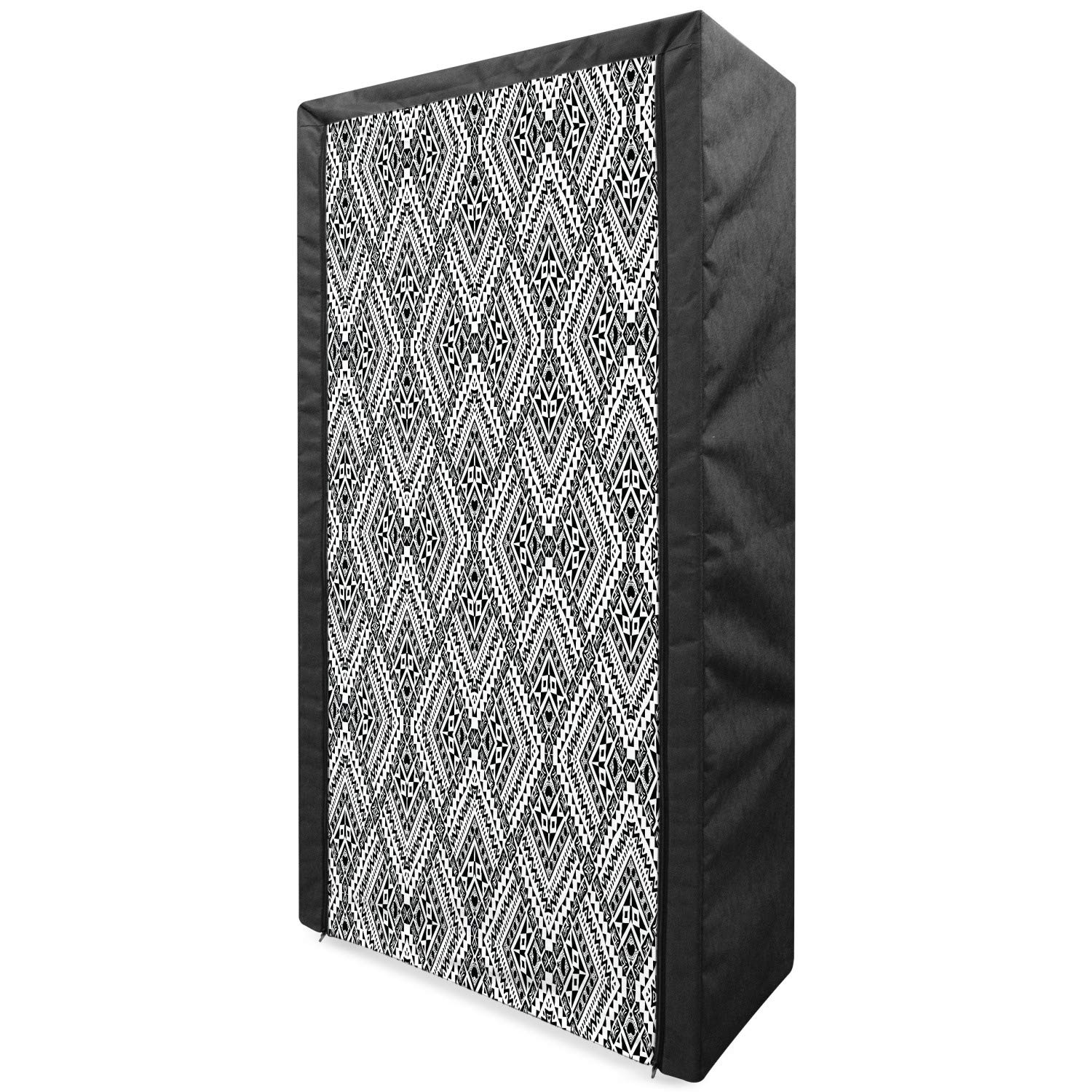 Ambesonne Black and White Portable Fabric Wardrobe with Geometric Patterns - Foldable Closet Organizer with Shelves for Bedroom, Closet, or Dorm (33.5 Inch) - Perfect for Clothing, Shoes & Accessories Storage