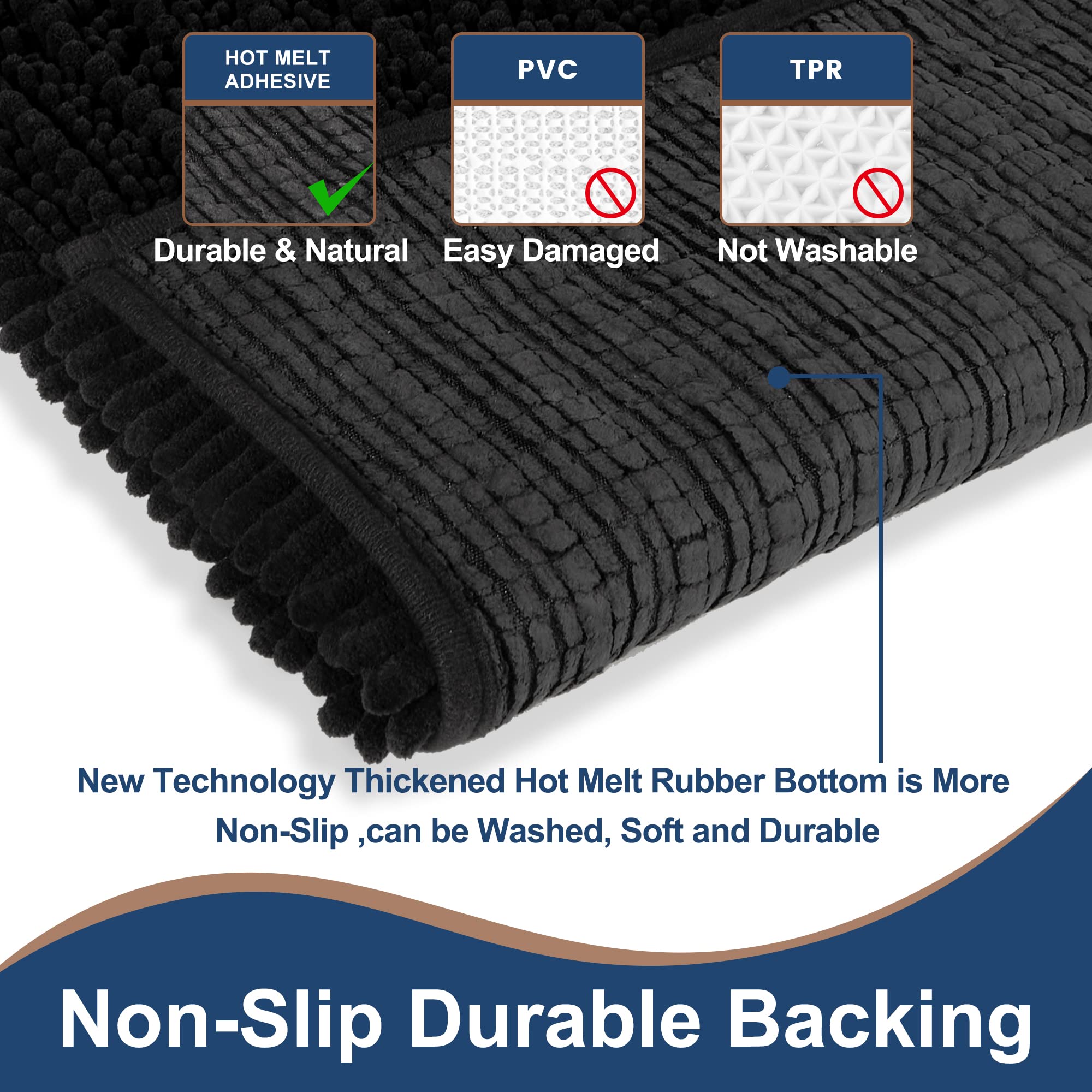 FLOLEOPA Soft Plush Microfiber Bathroom Rugs - Super Absorbent Non-Slip Machine Washable Bath Mats for Tub, Shower & Bathroom Floor (24x39 Inches, Black) - Perfect for Cozy Bathroom Decor & Safe Foot Comfort