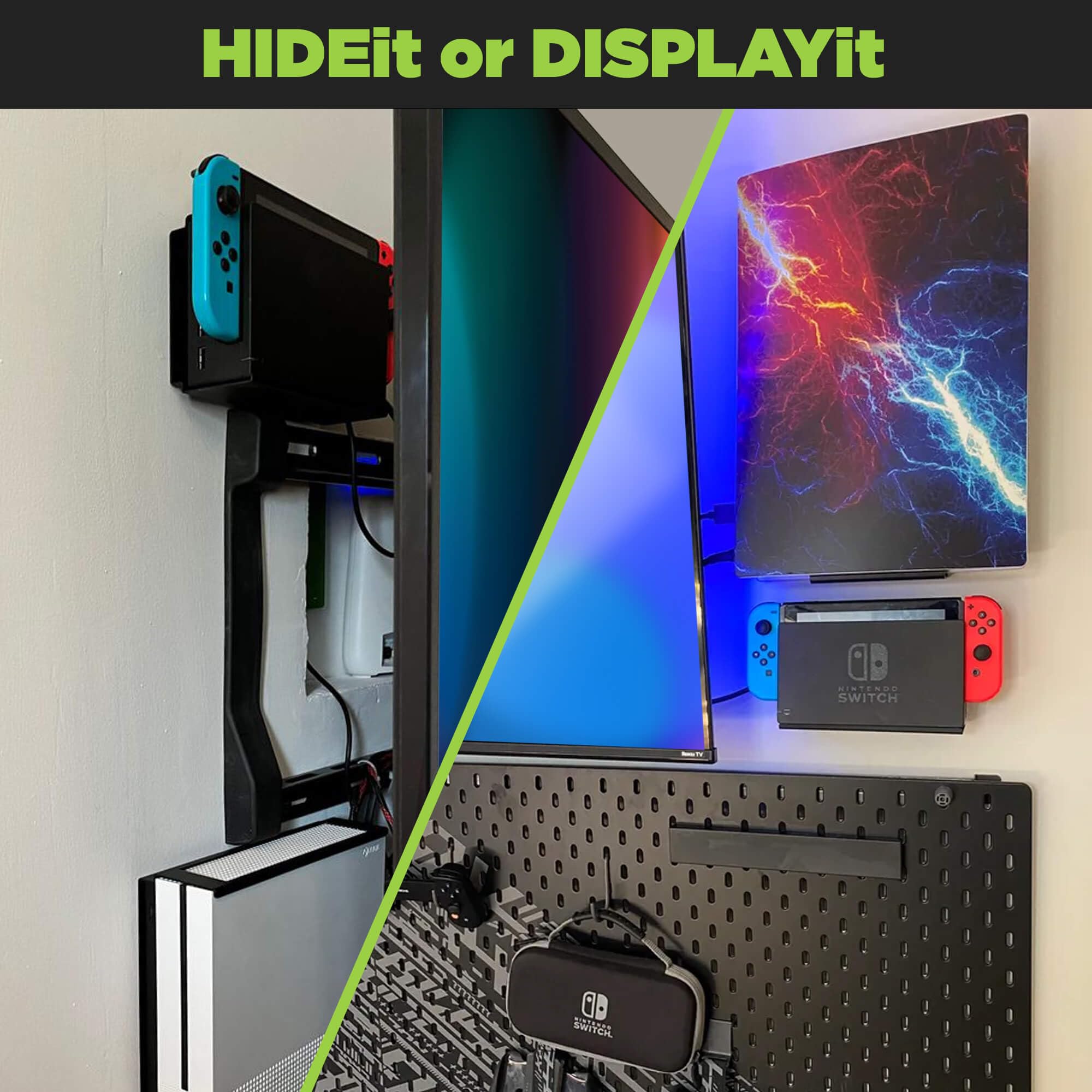HIDEit Wall Mount for Nintendo Switch & Switch OLED - Steel Console Mount Bracket to Securely Store & Display Your Gaming System | Perfect for Home, Office & Gaming Room Organization
