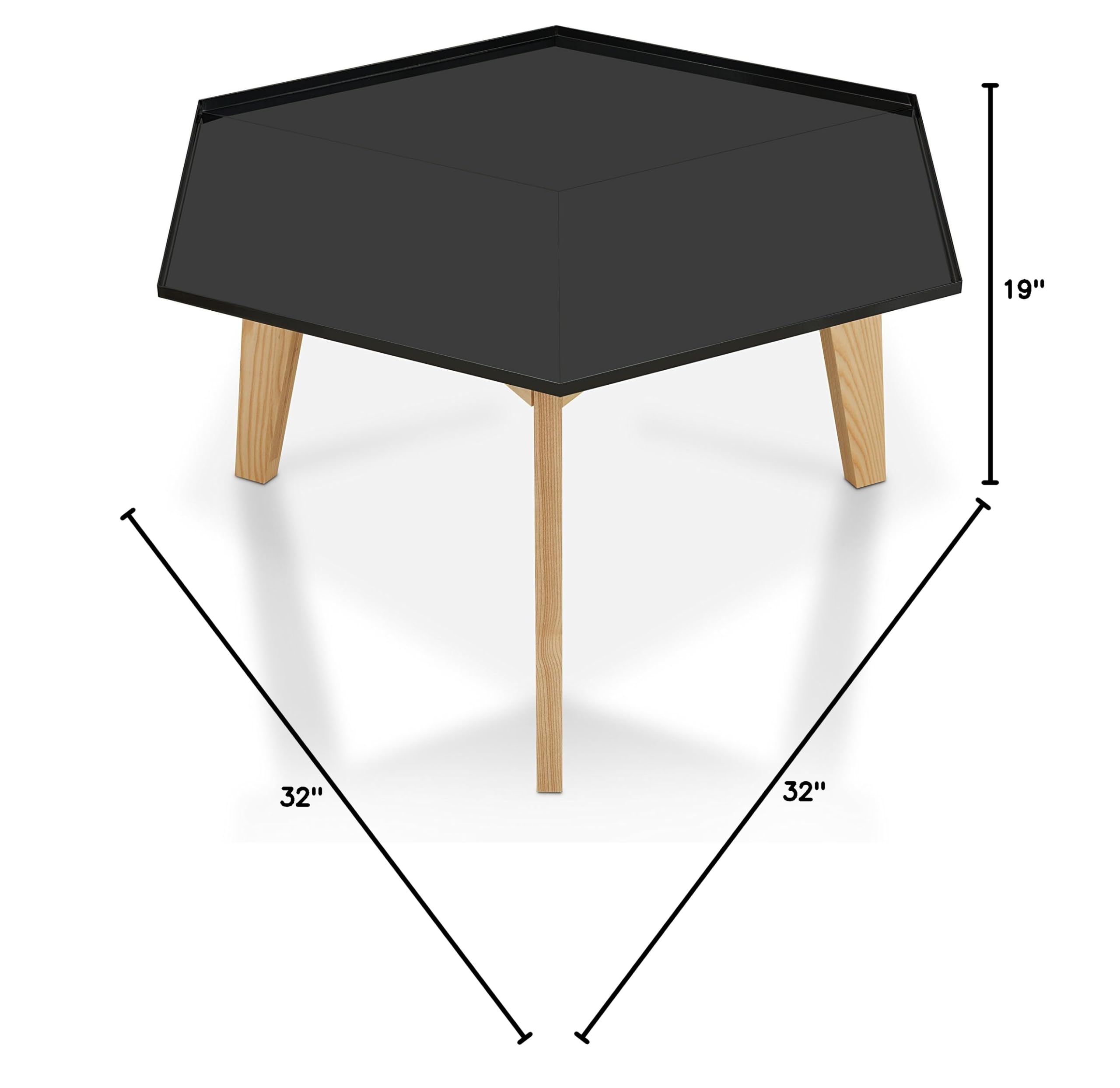 Modern 32-inch Geometric Metal Coffee Table with Glass Top - Black Contemporary End Table for Living Room, Bedroom & Office Decor - Perfect for Small Spaces, Apartments and Home Styling