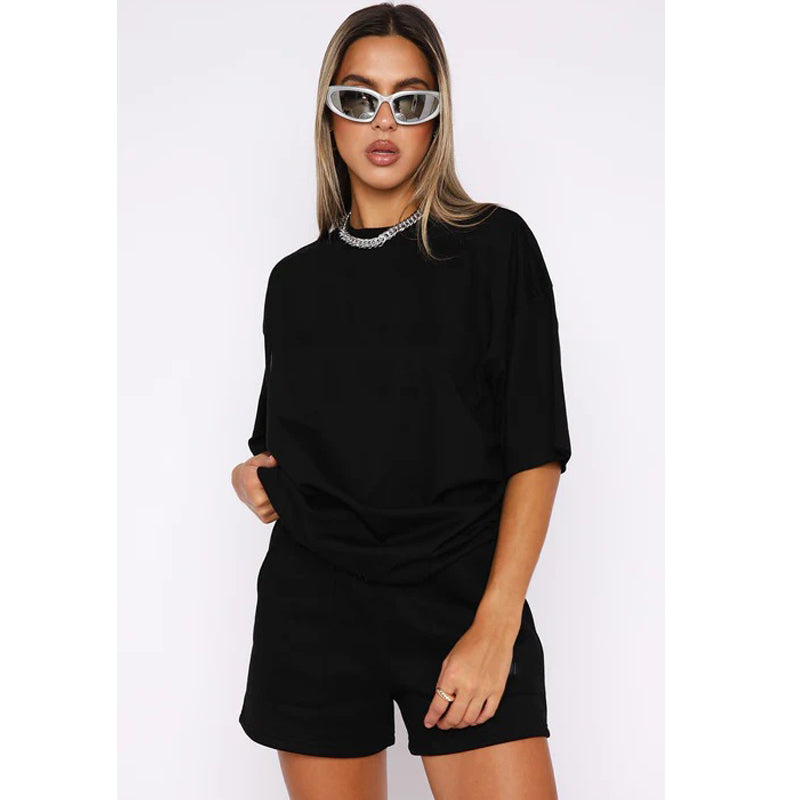 Women's Short Sleeve Pullover and Shorts 2-Piece Outfit Set - Casual Summer Lounge Wear for Beach, Vacation & Home Comfort