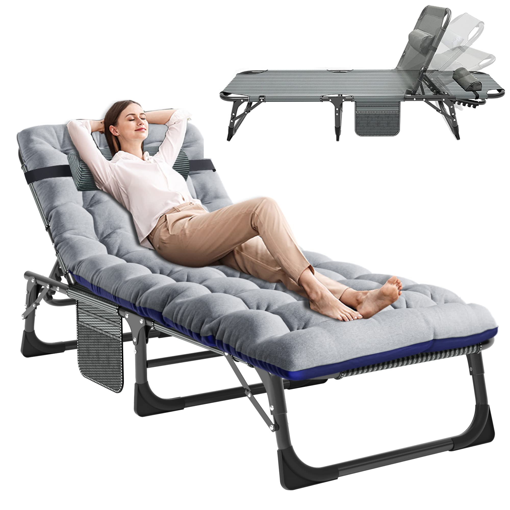 Naudacaa 4-Gear Adjustable Portable Folding Bed Cot - Lightweight Guest Bed with Comfortable Cotton Pad - Perfect for Camping, Office Naps & Home Use - Heavy Duty Adult Sleeping Cot for Indoor & Outdoor