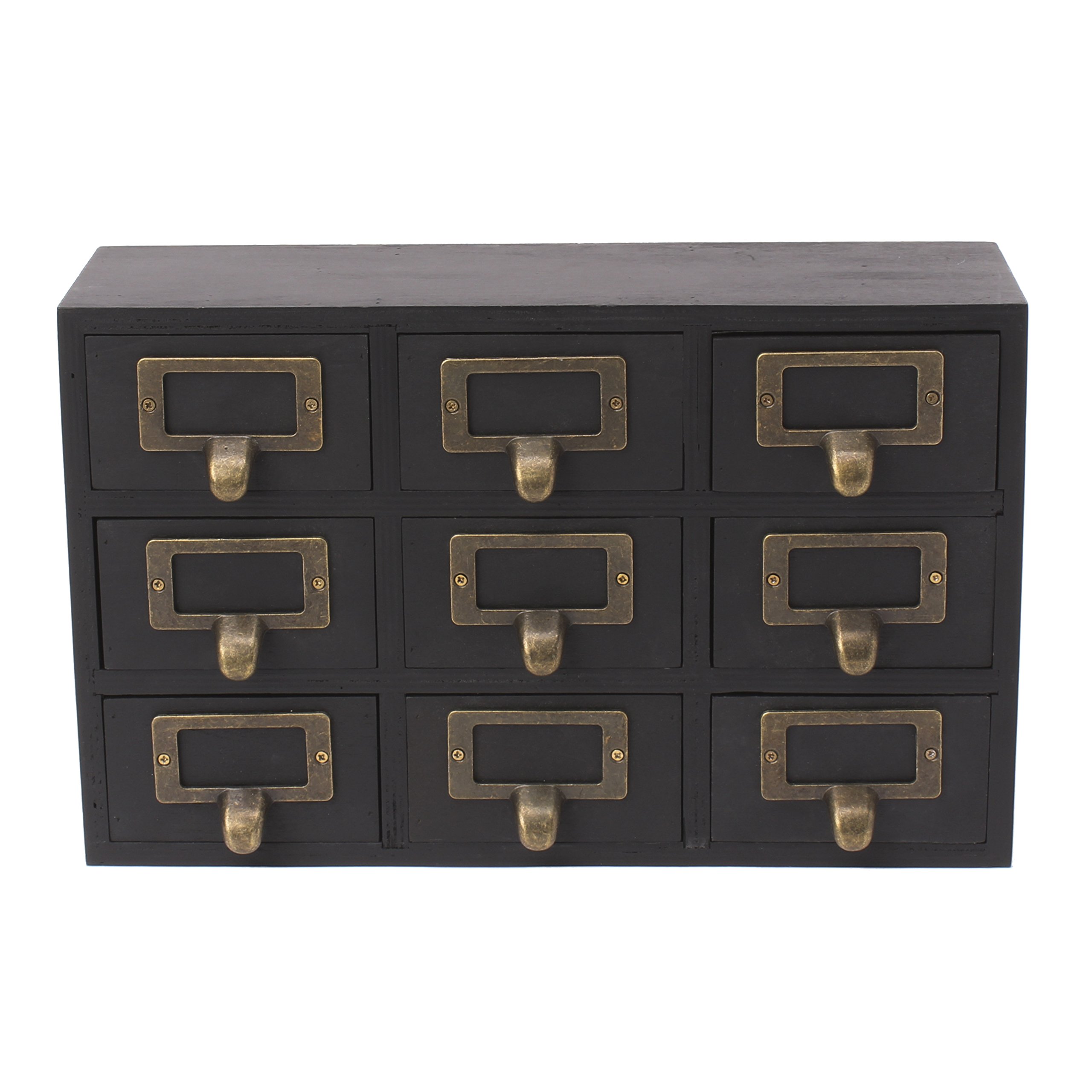 Kate and Laurel Apothecary Wood Desk Drawer Set - 9 Drawers Rustic Black Organizer for Home Office, Craft Room & Bedroom Storage