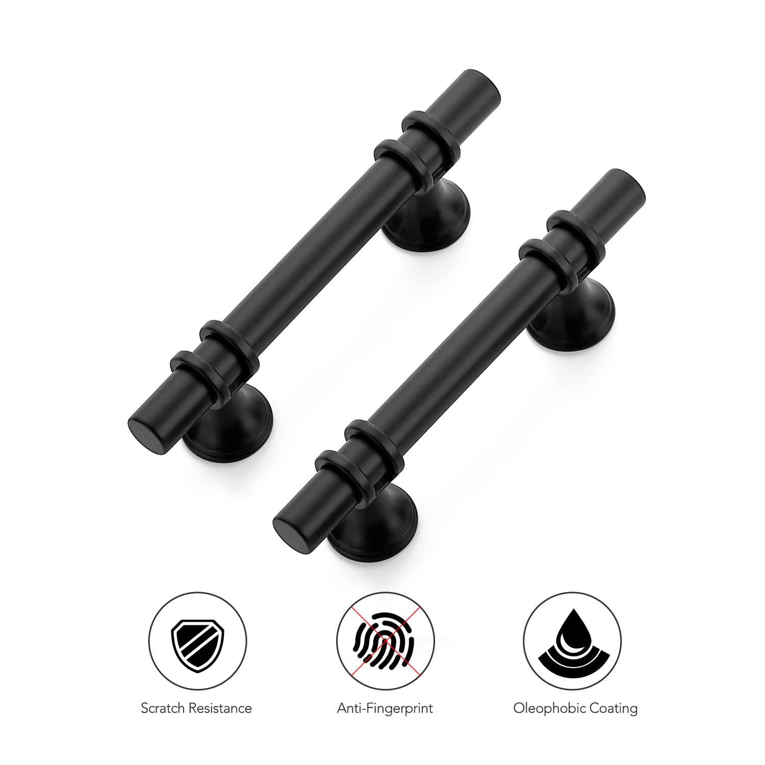 25 Pack Matte Black 5 Inch Cabinet Pulls - Round Base Kitchen Cupboard Handles, 3