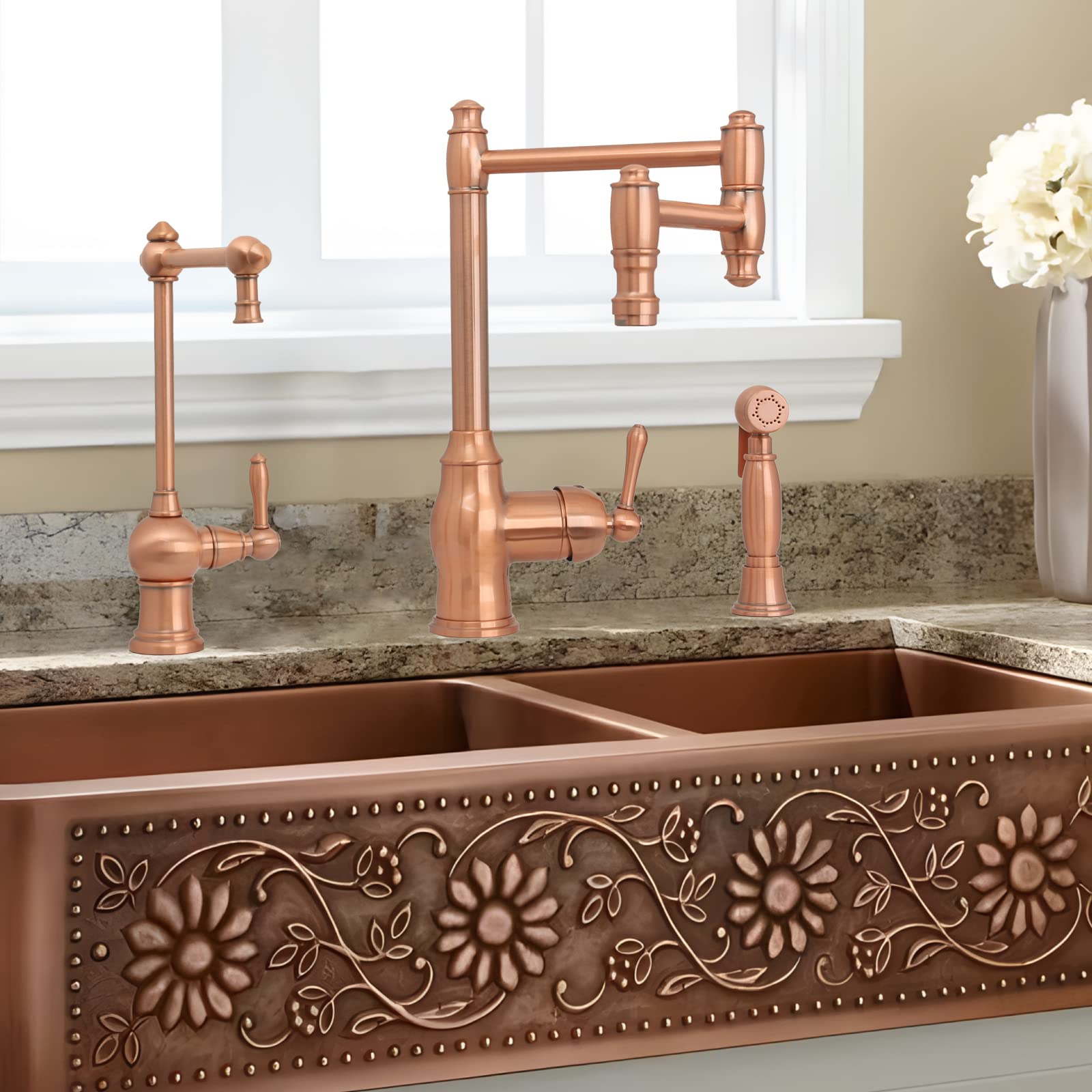 Akicon One-Handle Copper Drinking Water Filter Faucet - Instant Hot Water Dispenser & Filtration System - Premium Copper Construction for Kitchen & Bathroom Use