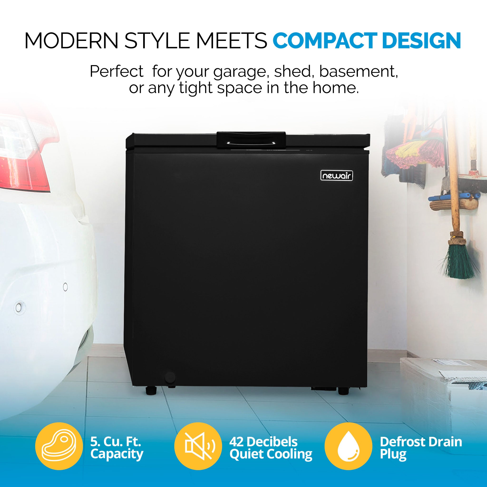 Newair® 5 Cu. Ft. Mini Deep Chest Freezer - Energy Efficient Compact Freezer for Home, Garage, or Basement - Perfect for Frozen Food Storage, Meal Prep & Bulk Buying (Black)