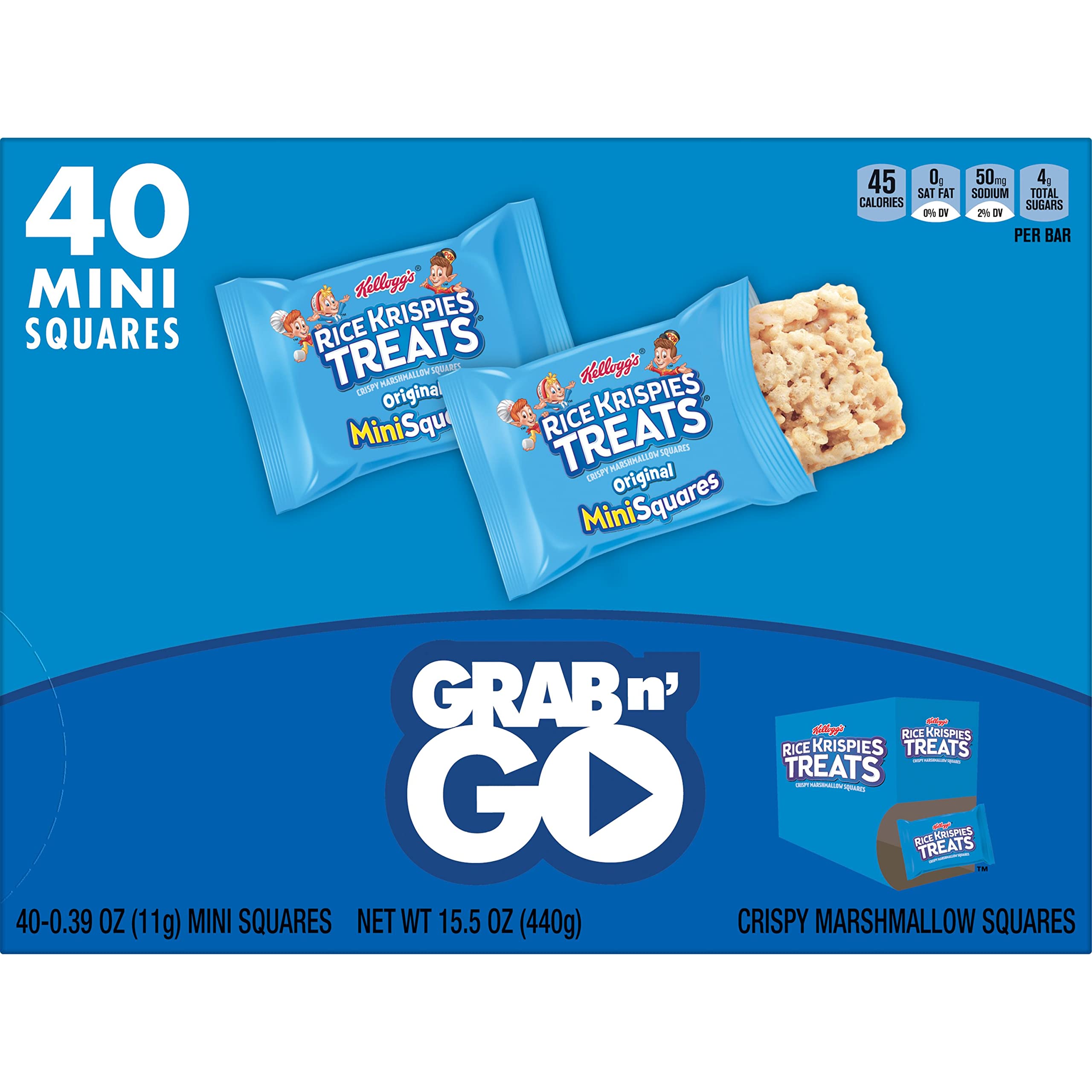 Rice Krispies Treats Mini Marshmallow Snack Bars - Original Flavor (4 Boxes, 160 Bars) | Kids Snacks, School Lunch, After-School Treats | Perfect for Lunchboxes, Road Trips & On-the-Go Snacking