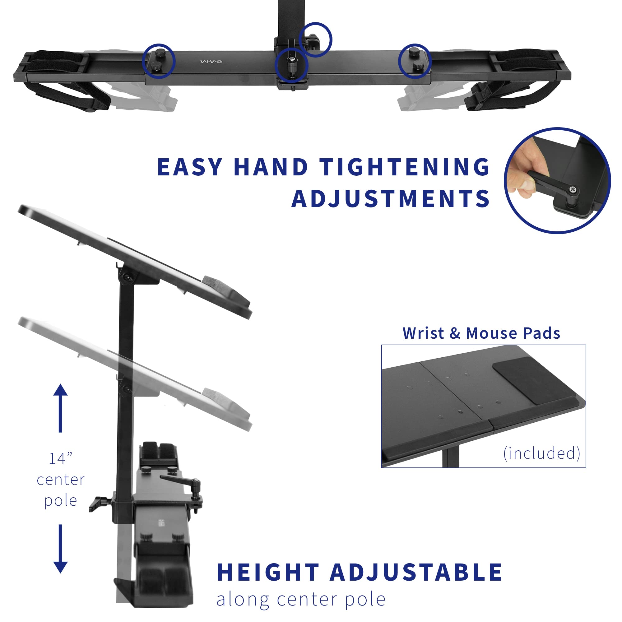 VIVO Adjustable Ergonomic Wooden Laptop Stand for Treadmill - Universal Notebook Mount with Mouse Pad & Wrist Support (Model Stand-TDML4) - Perfect for Home Office, Workstation & Fitness Workouts