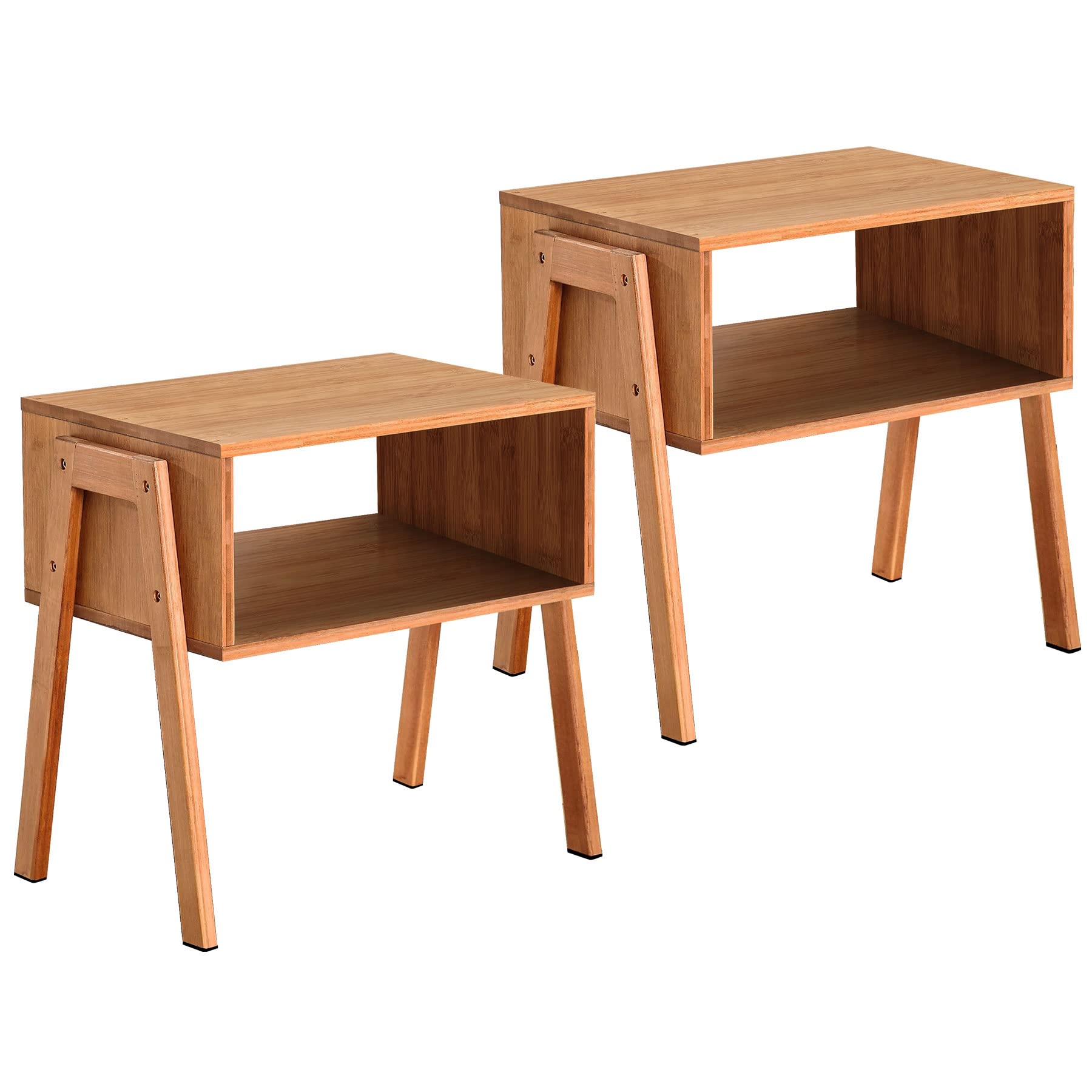 LASUAVY Bamboo Nightstands Set of 2 - Stackable Side Tables with Open Storage Shelf - Rustic Wood Bedside Tables for Bedroom, Living Room, Nursery - Modern & Versatile Cherry Finish - Perfect for Small Spaces, Apartment Decor & Cozy Home Styling