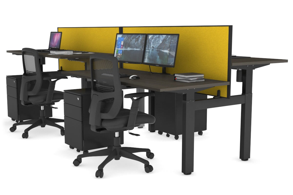 Adjustable 4-Person H Bench Workstation with Black Frame - 1600L x 700W - Perfect for Office, Workshop, or Collaborative Workspaces