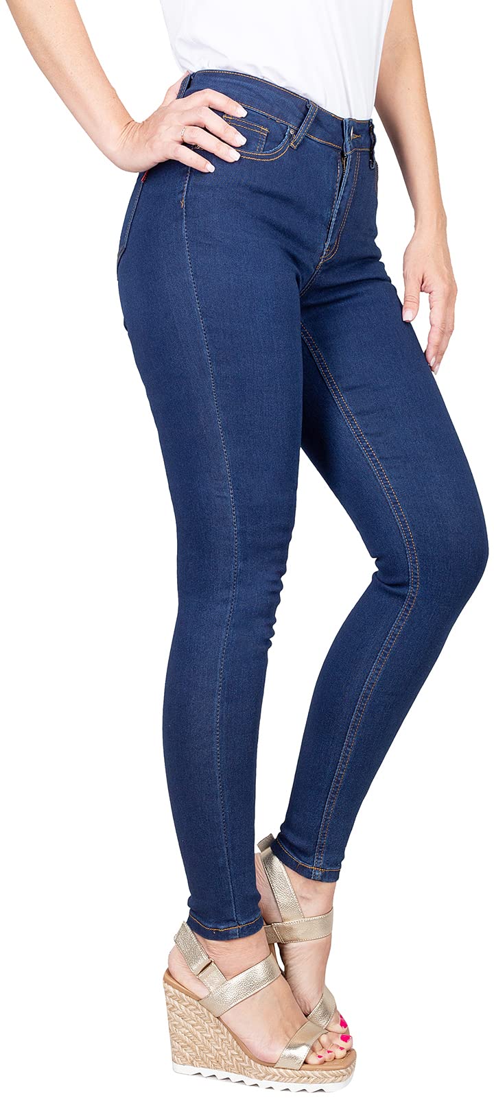 2LUV Women's Stretchy 5 Pocket Dark Denim Skinny Jeans - Comfortable Slim Fit High Waist Jeans for Everyday Wear, Work & Casual Outfits