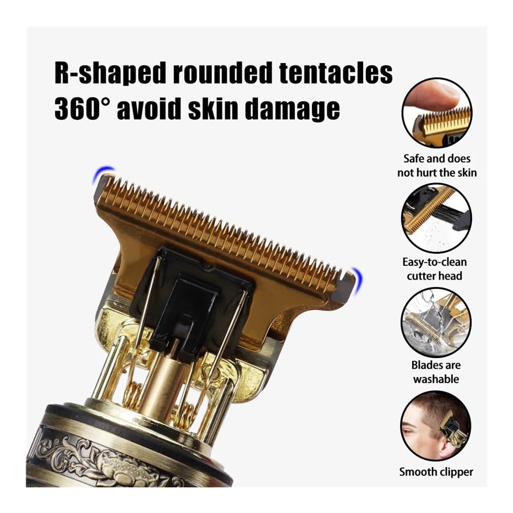 Professional USB Rechargeable Electric Hair Clipper Trimmer - LCD Display, Gold Light, Oil Head & Carving Mark Razor for Men's Grooming, Beard & Hair Styling at Home or Salon