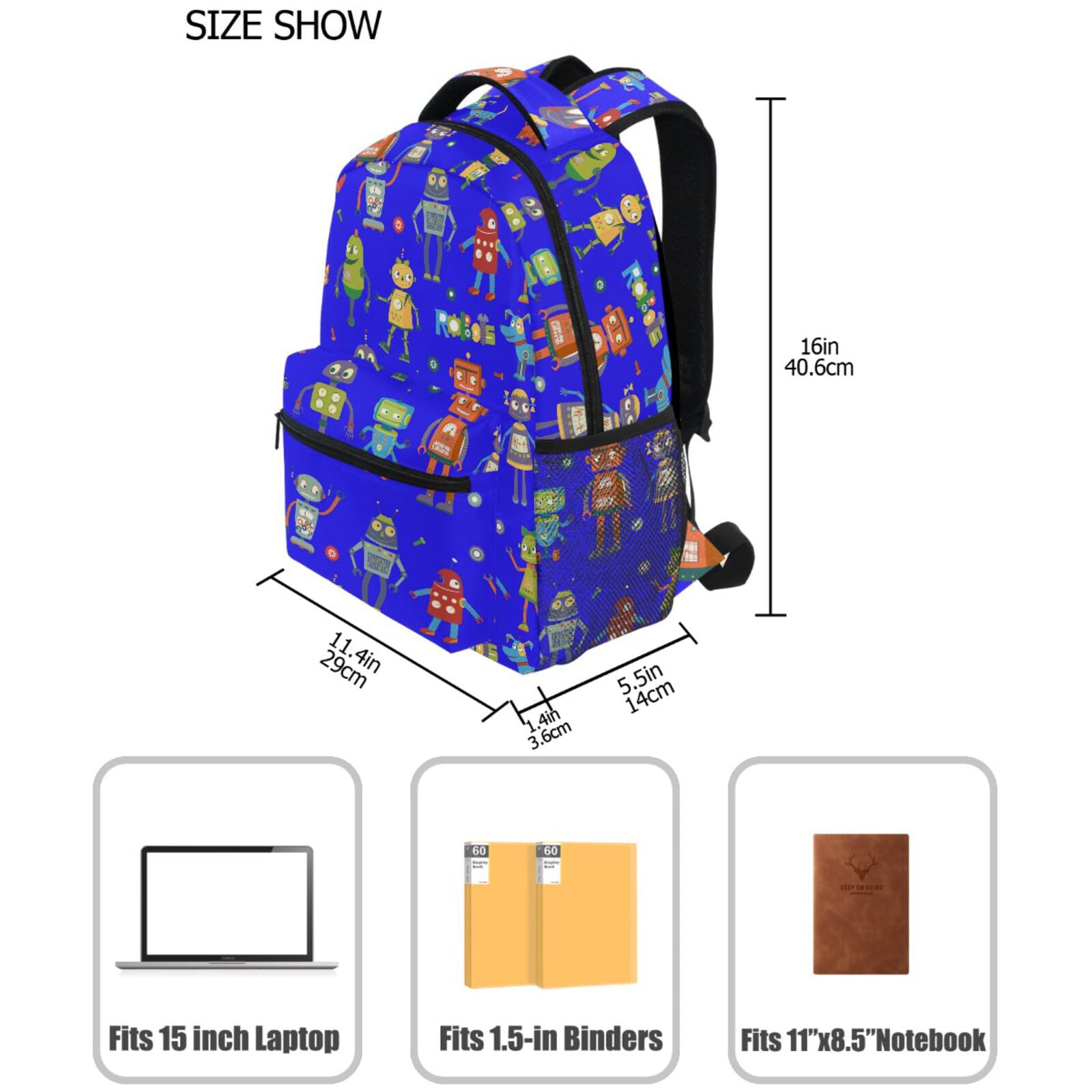 ZZKKO Cartoon Robot Backpack for Boys & Girls - Durable School Book Bag, Travel Daypack for Hiking, Camping, Work & Laptop - Deep Blue | Perfect for Students, Commuters & Outdoor Adventures
