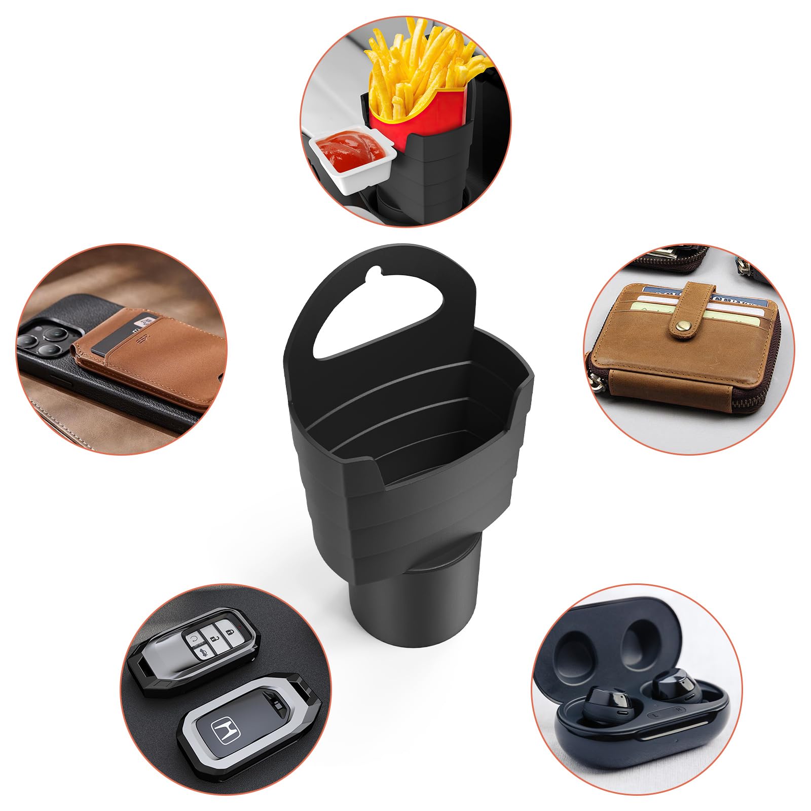 2-Pack Car French Fry Holder with Dipping Sauce Cup - Portable Condiment Holder for Ketchup, Mustard & Sauces - Perfect for Road Trips, Fast Food & Car Snacks