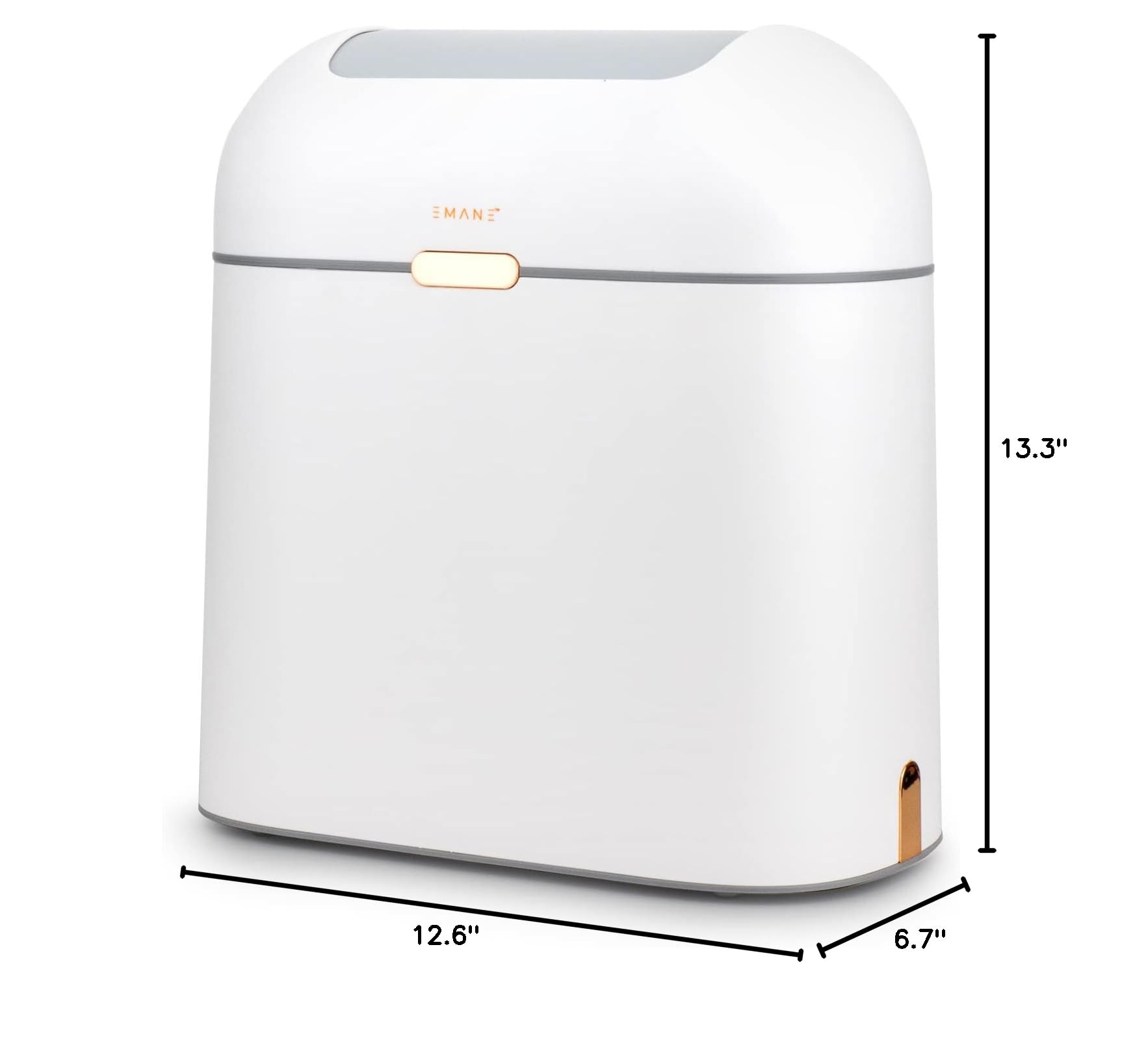 EMANE 13 Gallon Motion Sensor Trash Can with Butterfly Lid - Touchless Automatic Garbage Bin, Waterproof & Odor-Proof for Kitchen, Bathroom, Office - White with Golden Button (Ideal for Hands-Free Waste Disposal in High-Traffic Areas)