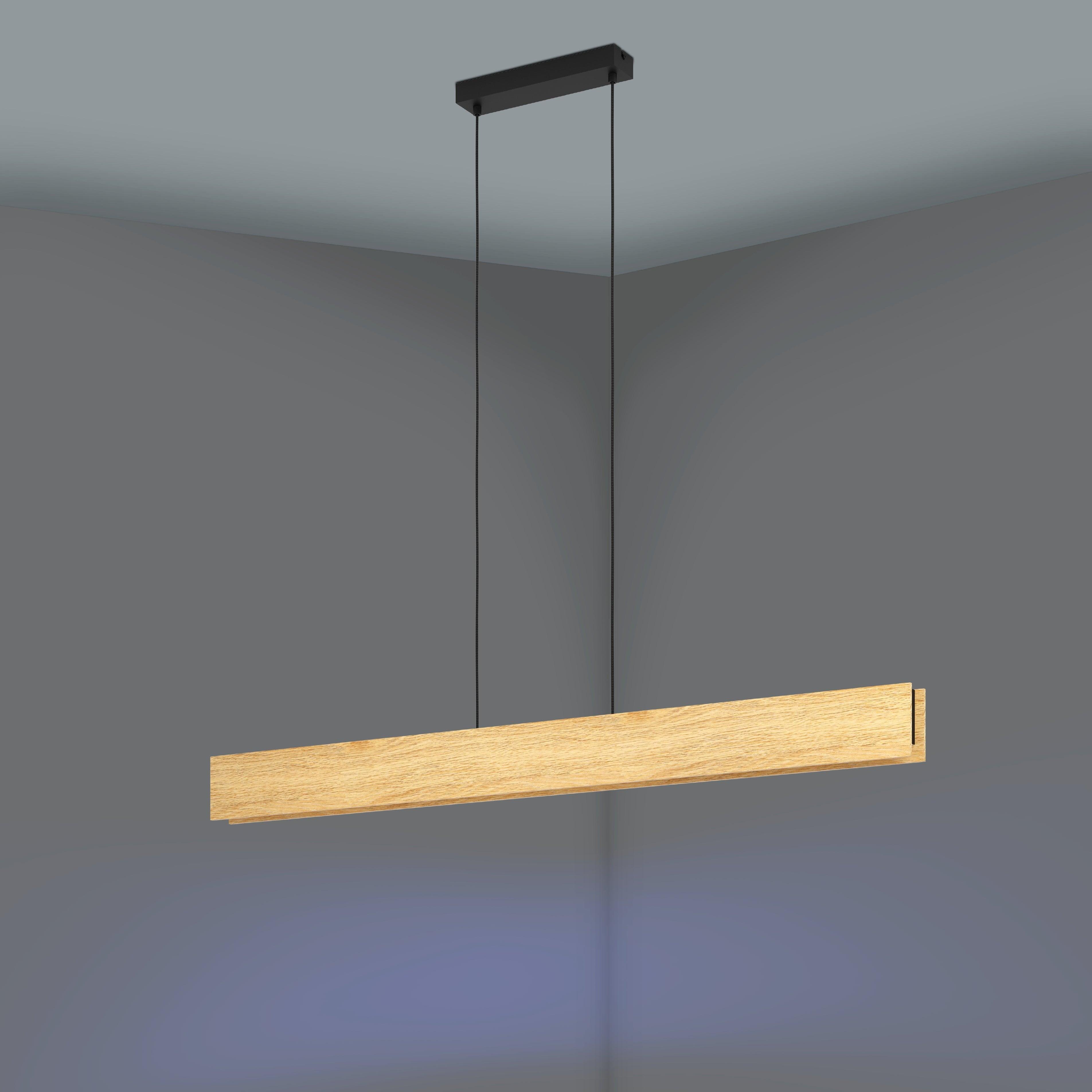 Eglo Connect Anchorena Z Smart LED Wooden Beam Ceiling Pendant Light - Modern Dimmable Lighting for Living Room, Kitchen, Dining Room & Bedroom